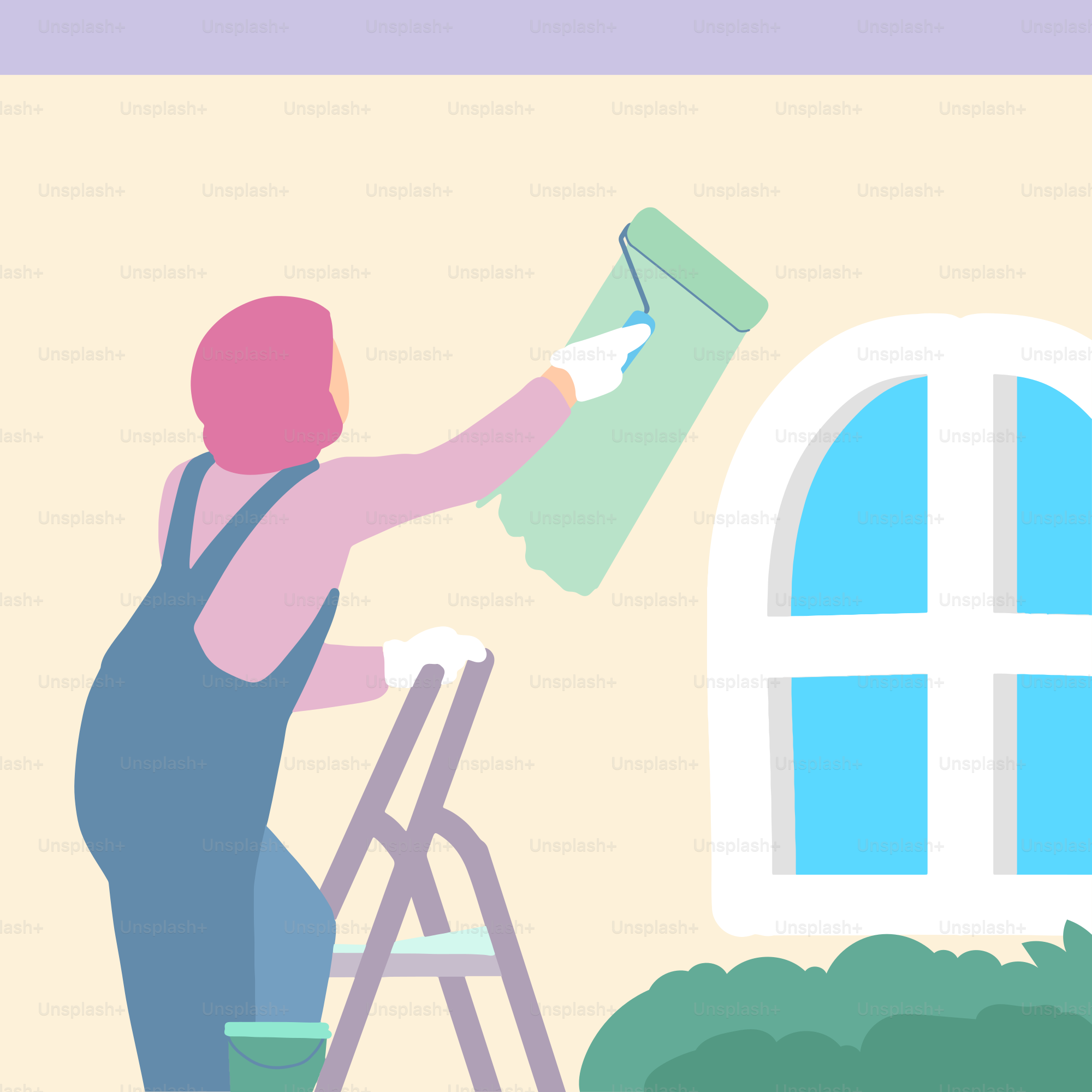 A woman painting a window with a paint roller