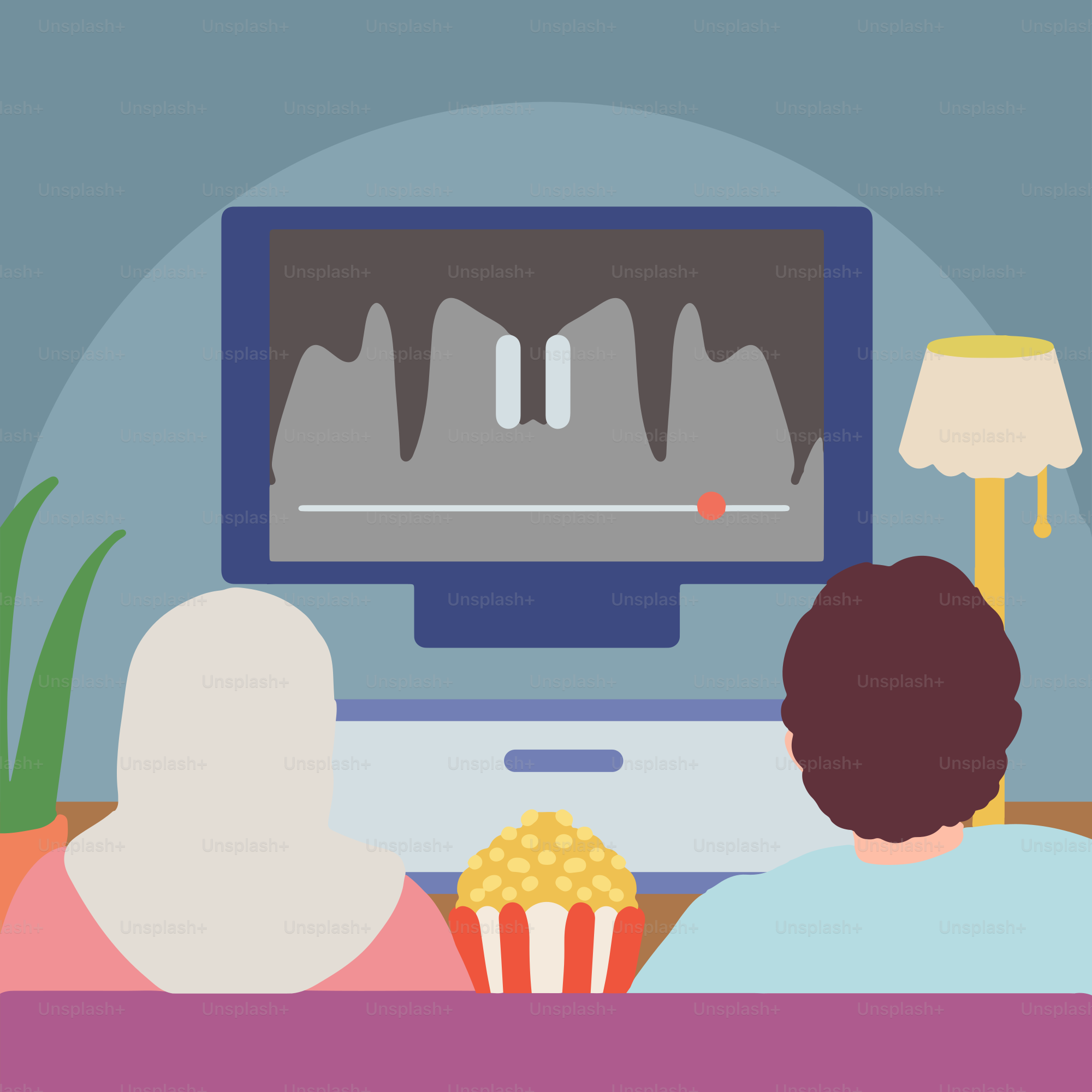 Dos personas viendo una película en una tele de pantalla plana