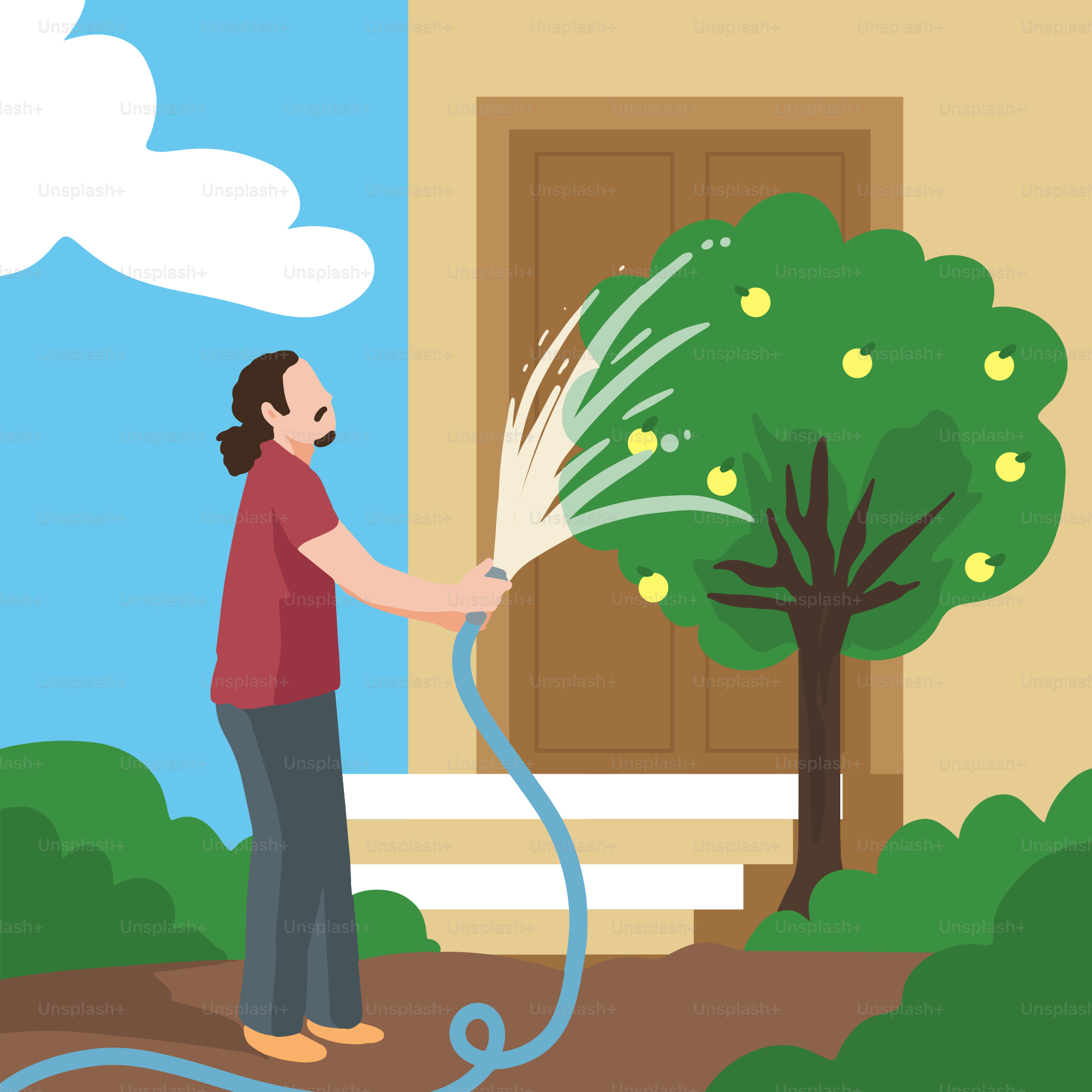 A man is spraying water on a tree