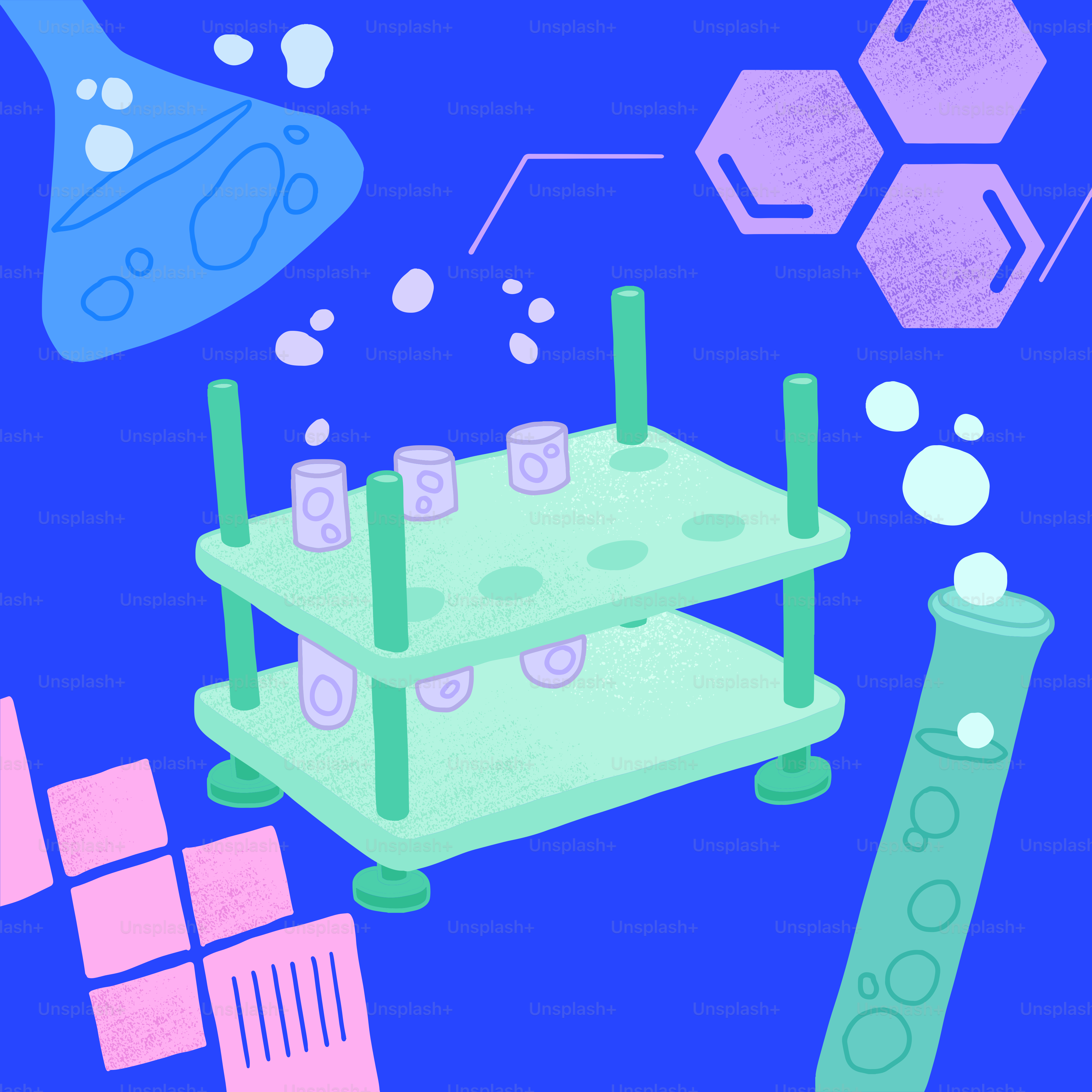 Uno sfondo blu con un mucchio di elementi diversi