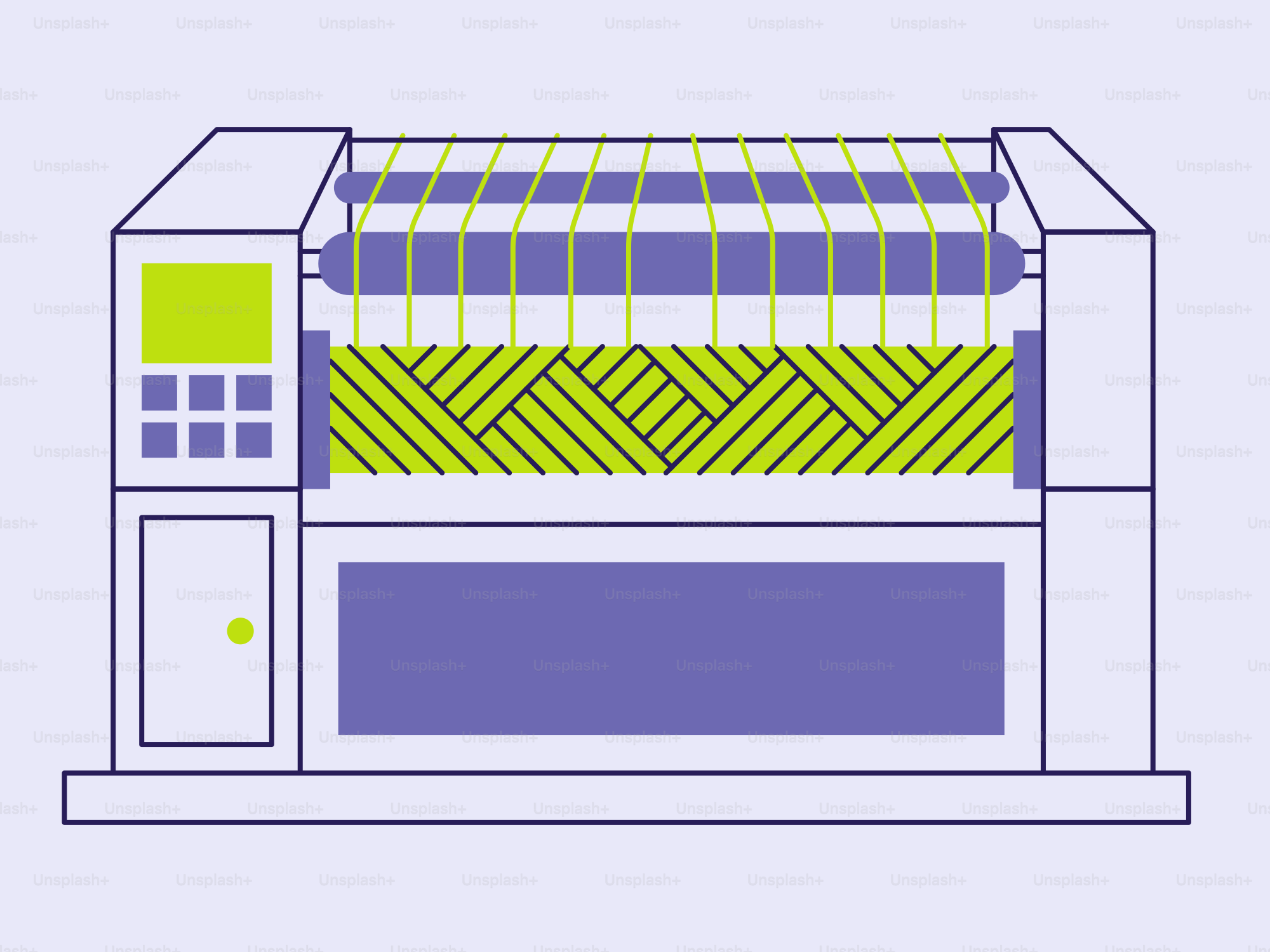 A drawing of an oven with a door open