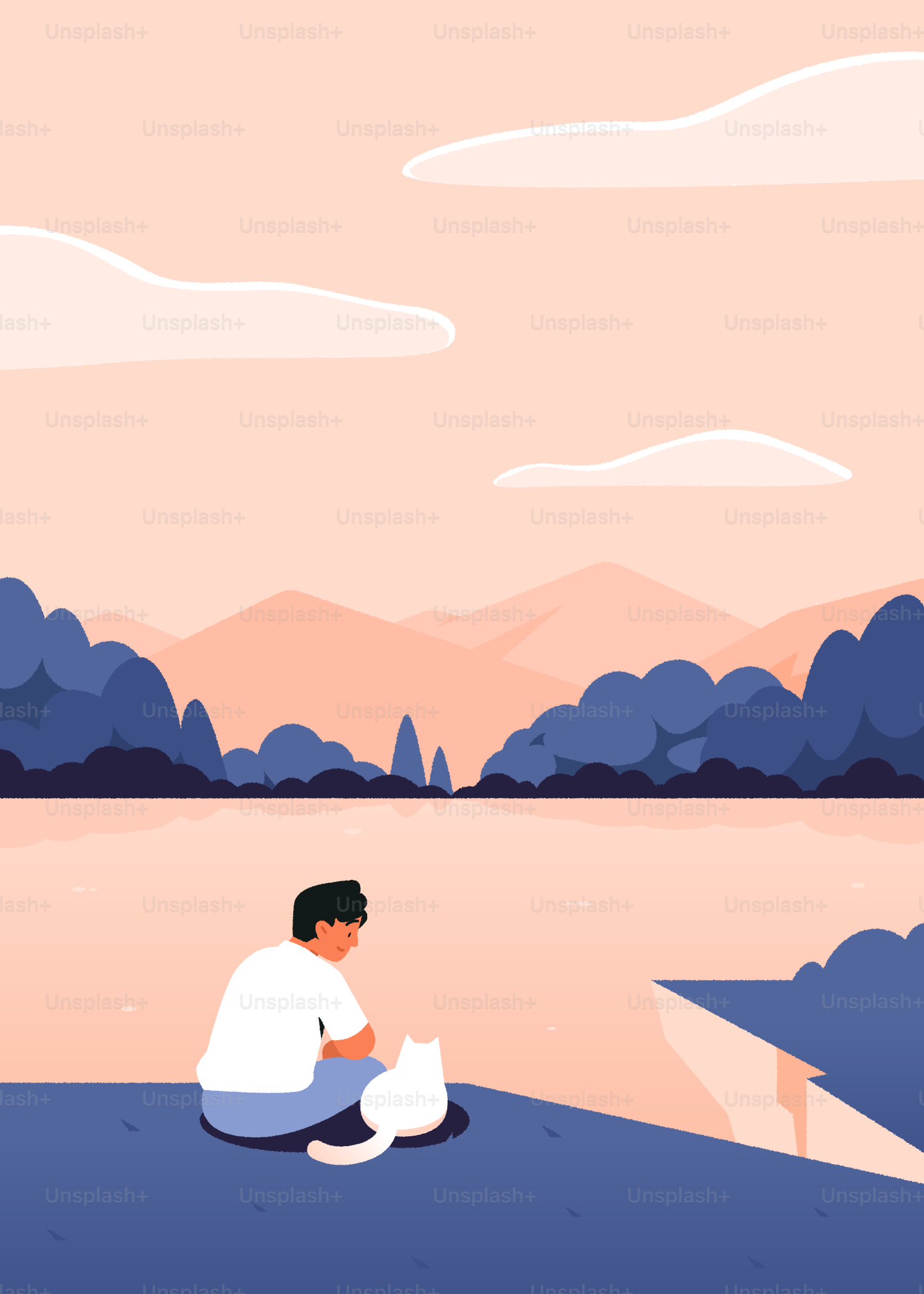 A man sitting on a beach next to a body of water
