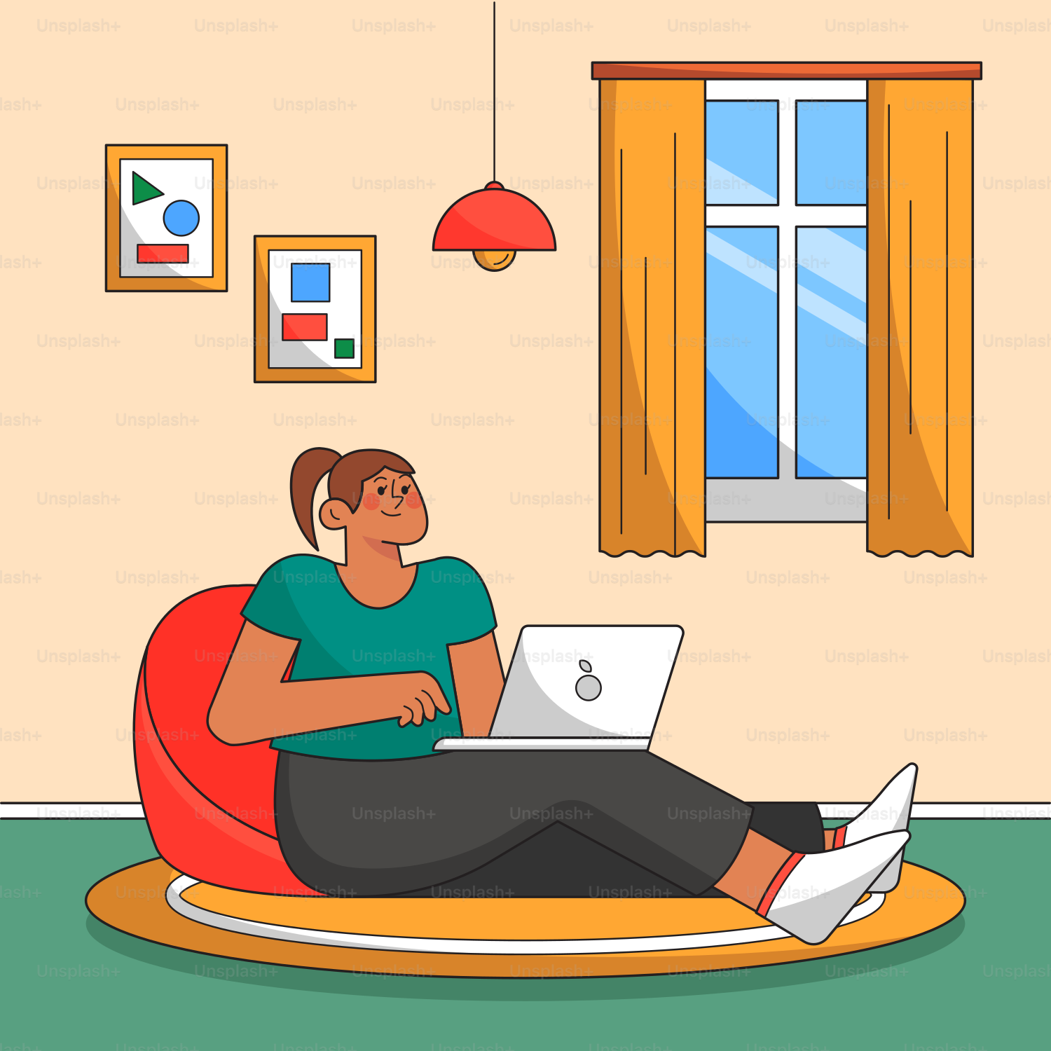 Eine Person, die auf einem Stuhl mit einem Laptop sitzt