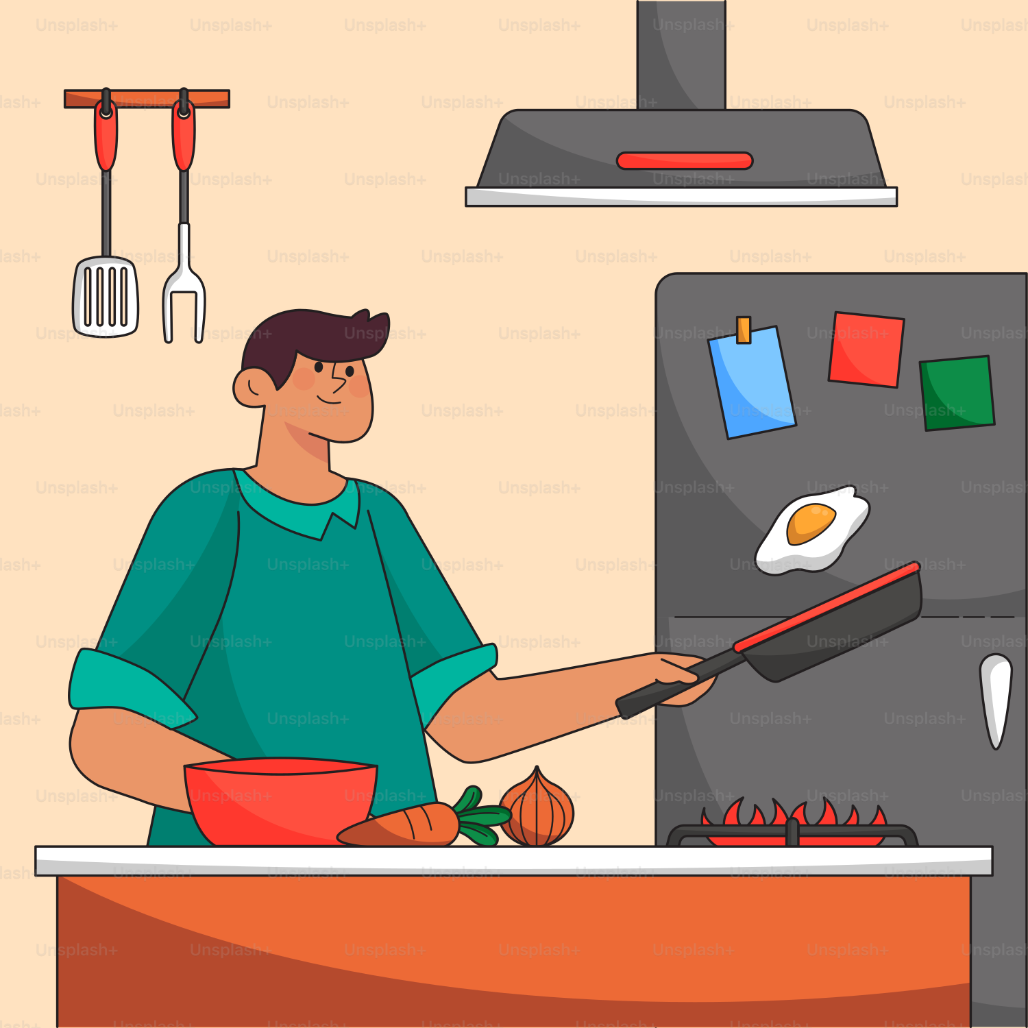 Un hombre está cocinando en la cocina con una sartén