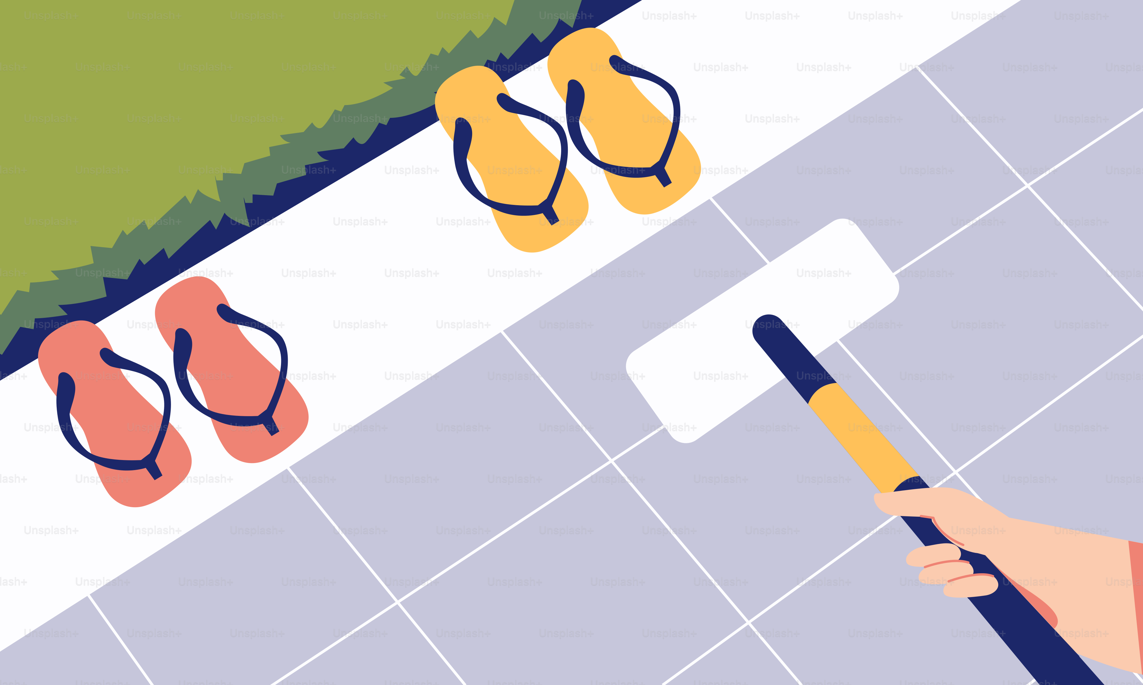 A person holding a baseball bat over a tiled floor