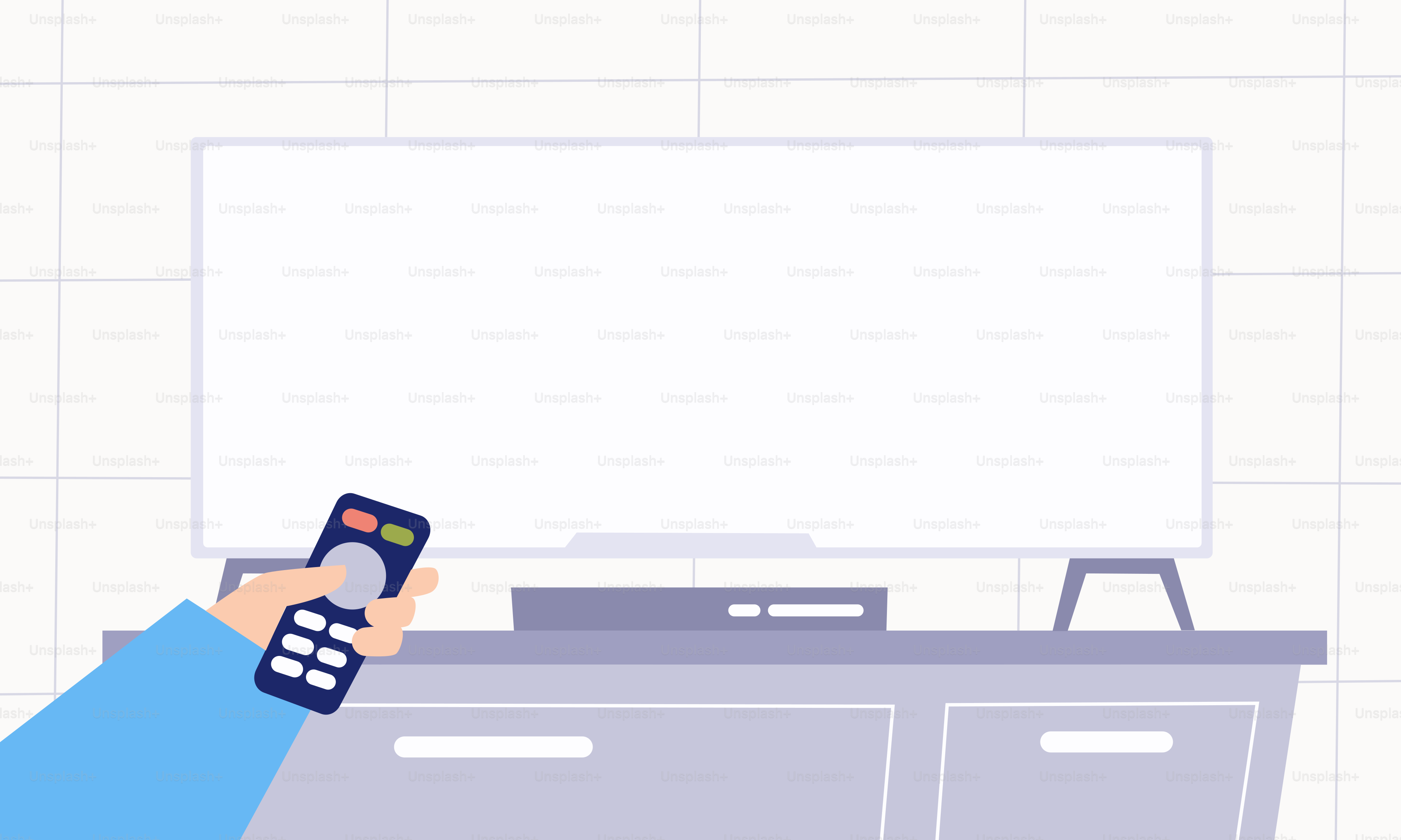 A person holding a remote control in front of a flat screen TV