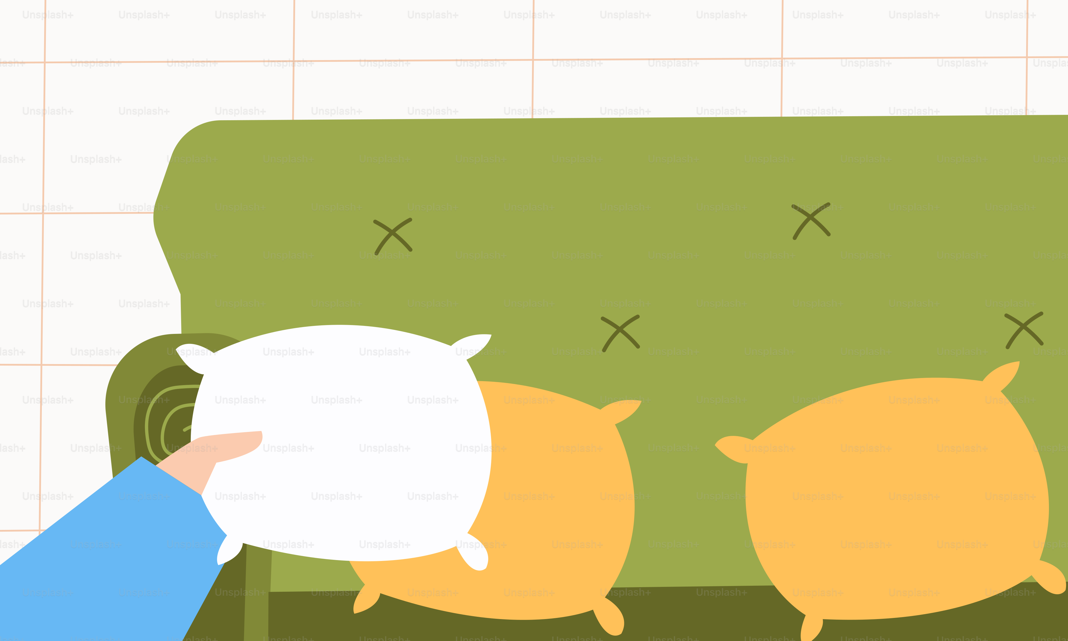 Two cats sitting on a couch with their backs to each other