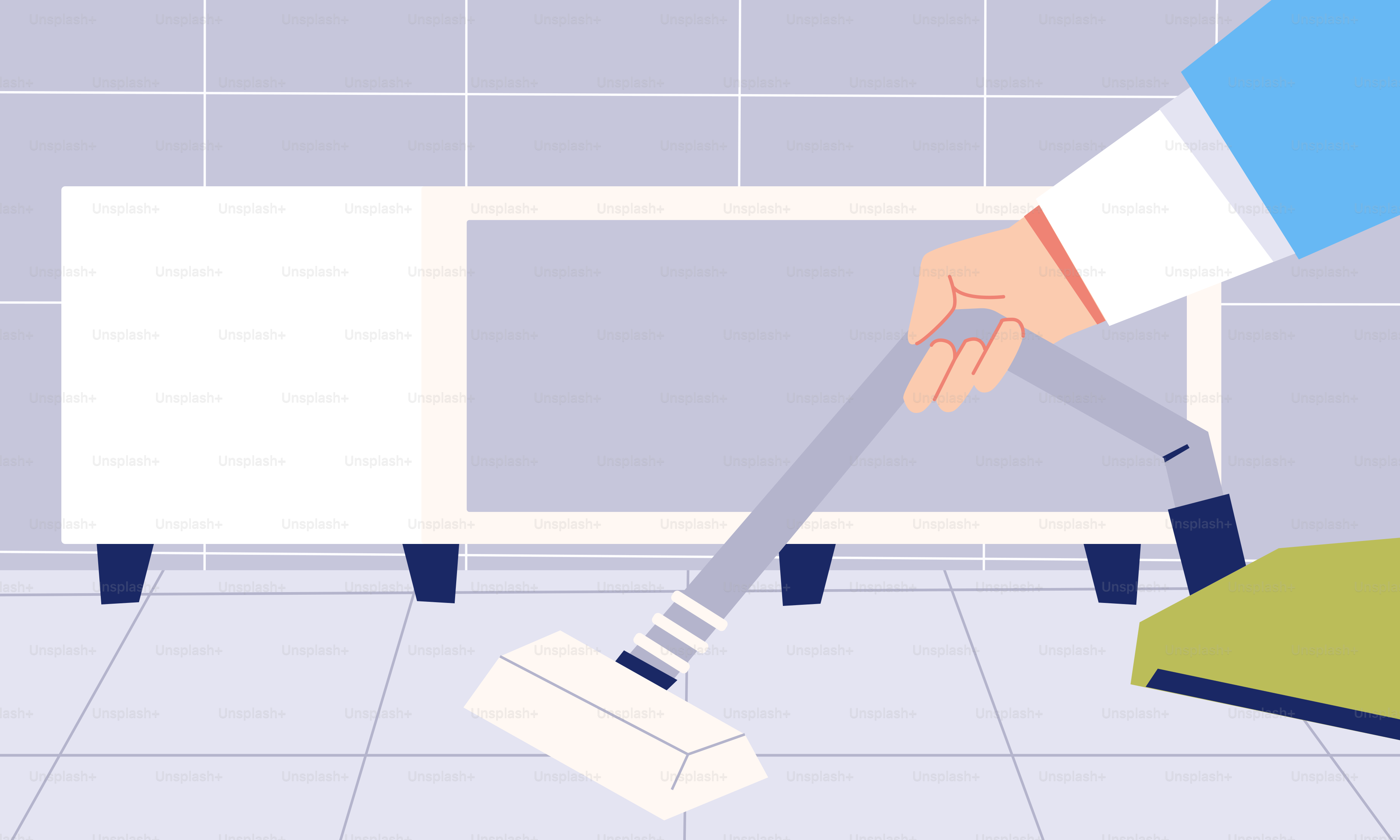 A person is cleaning the floor with a brush