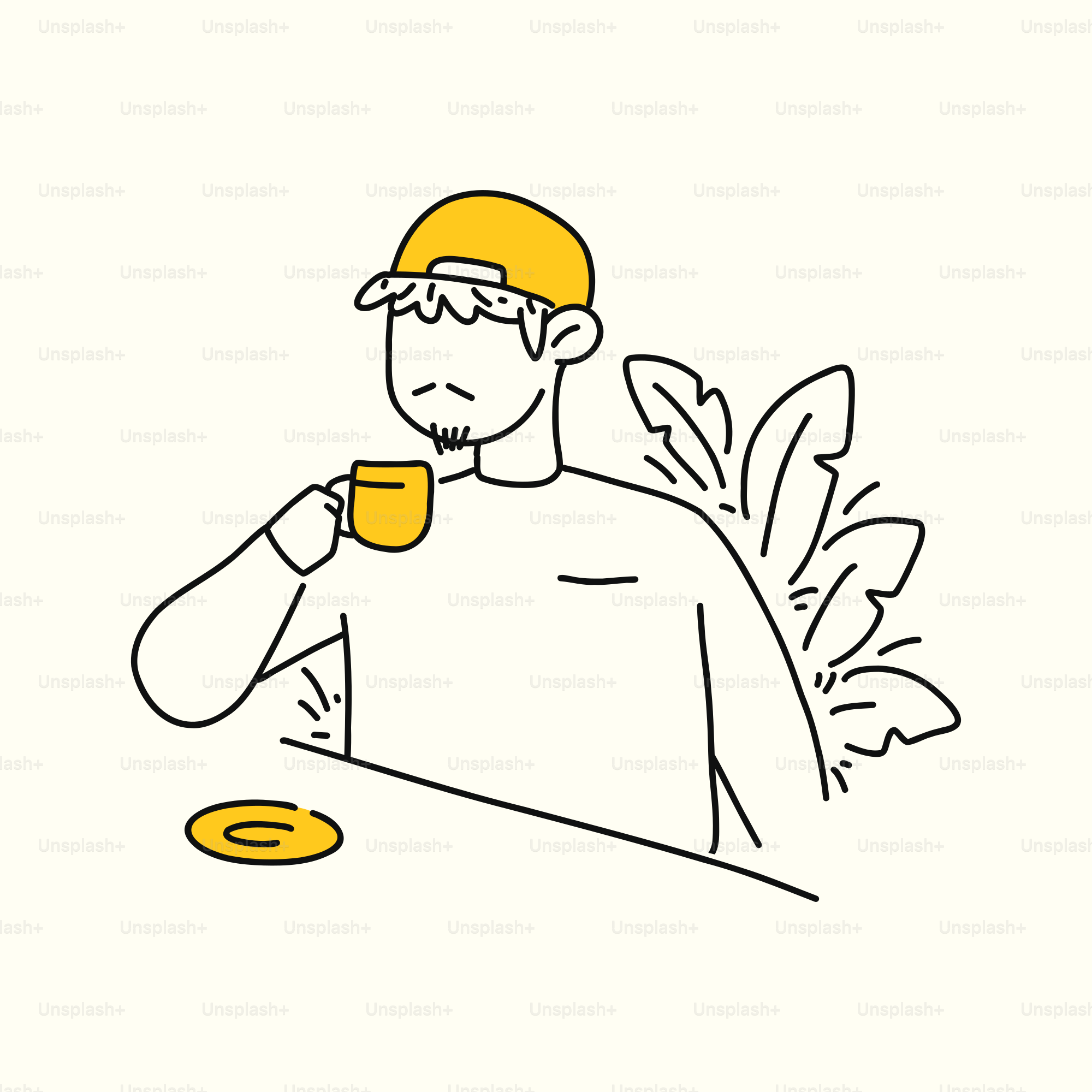 Un uomo seduto a un tavolo con una tazza di caffè