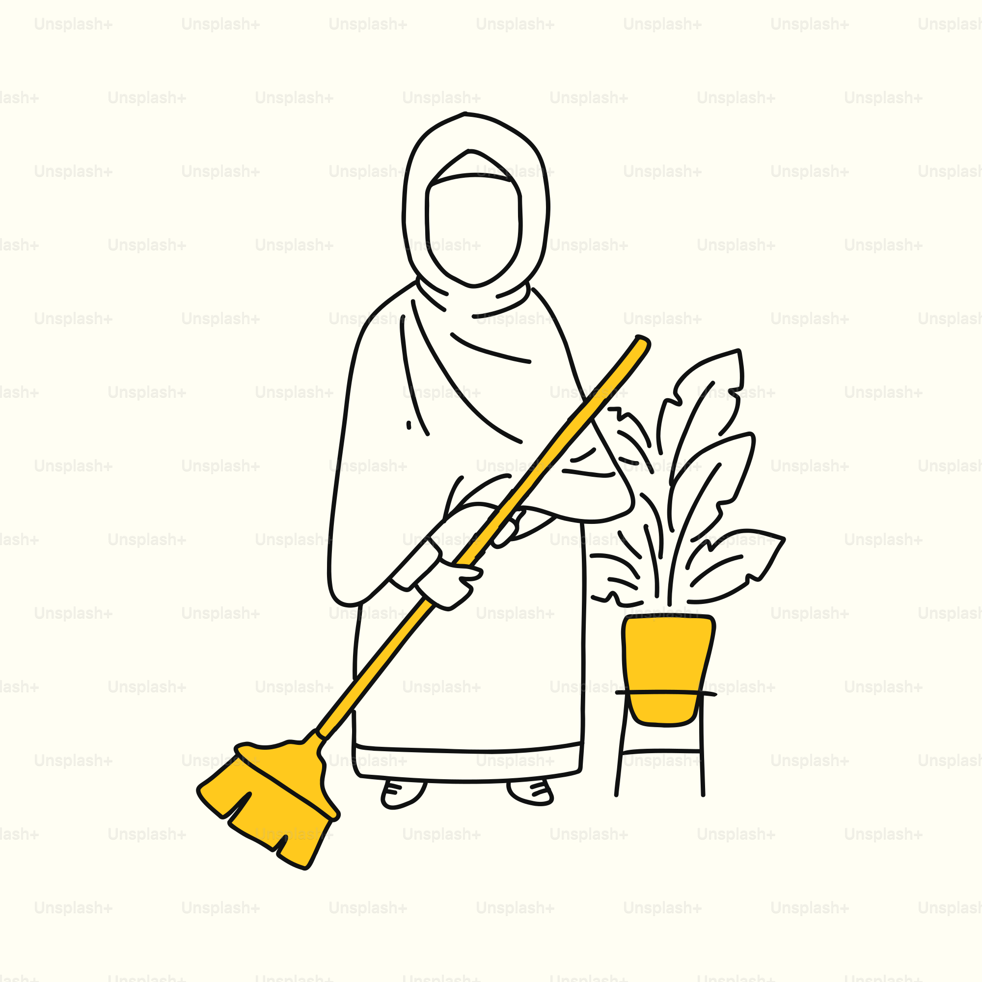 A woman in a hijab is holding a broom