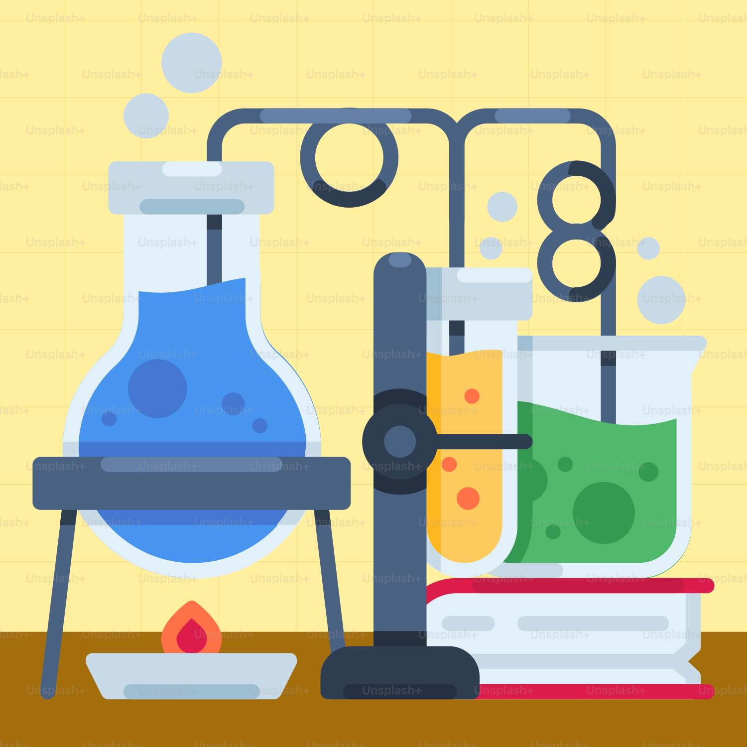 A science experiment with a beakle filled with liquid