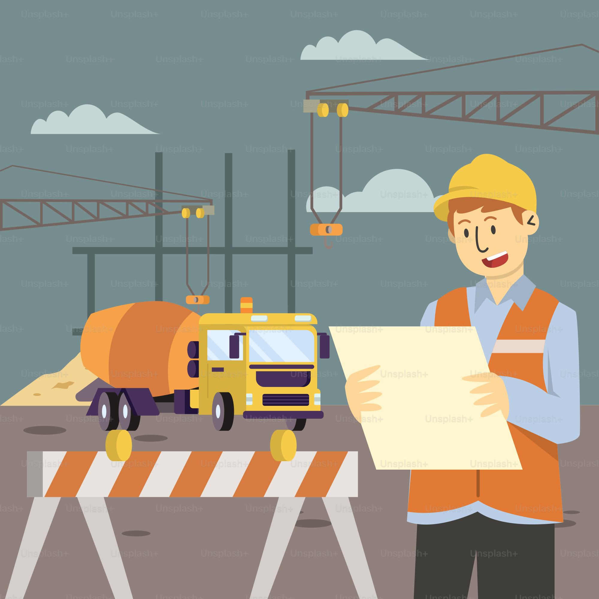 A man holding a piece of paper in front of a construction site