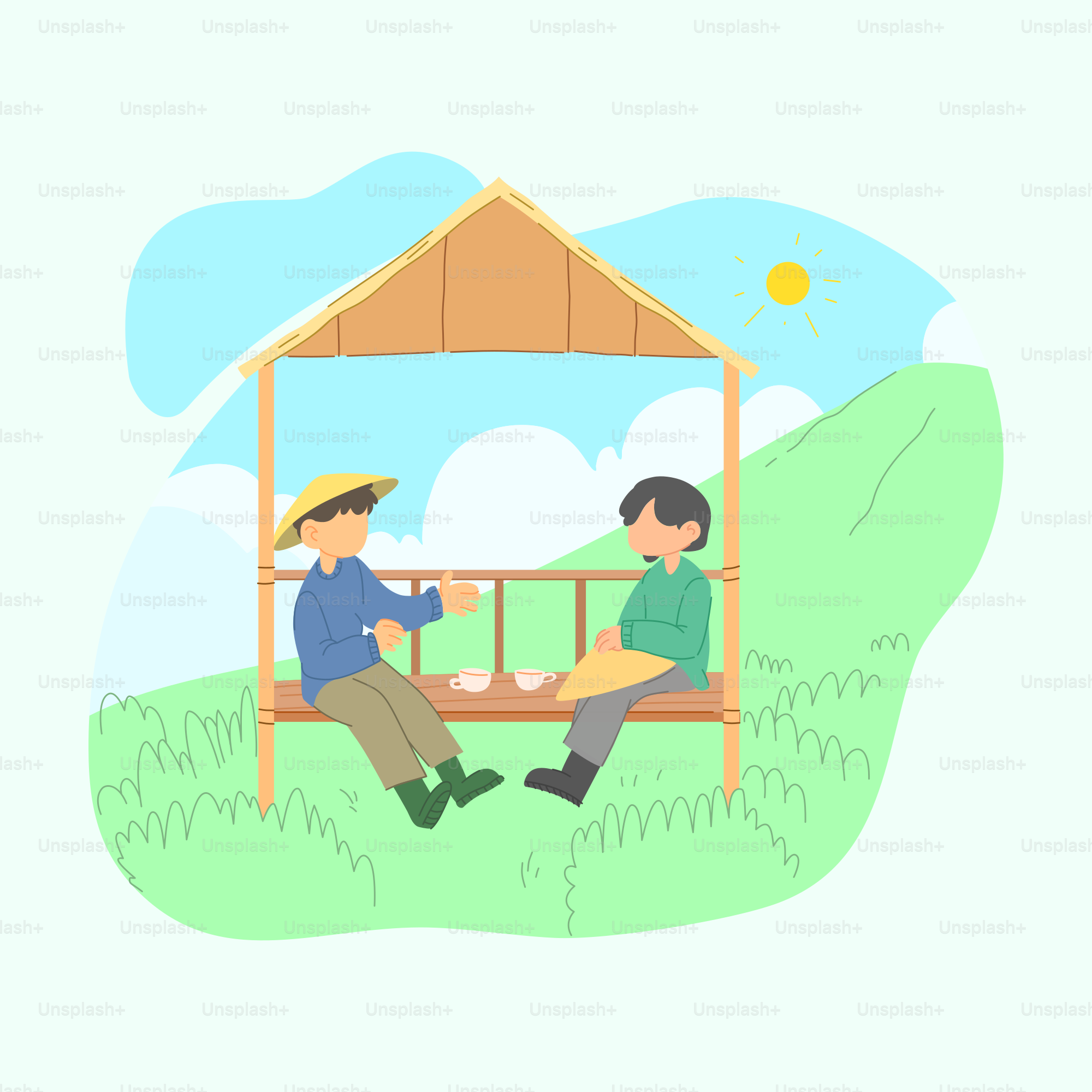 Ein paar Leute sitzen auf einer Holzbank