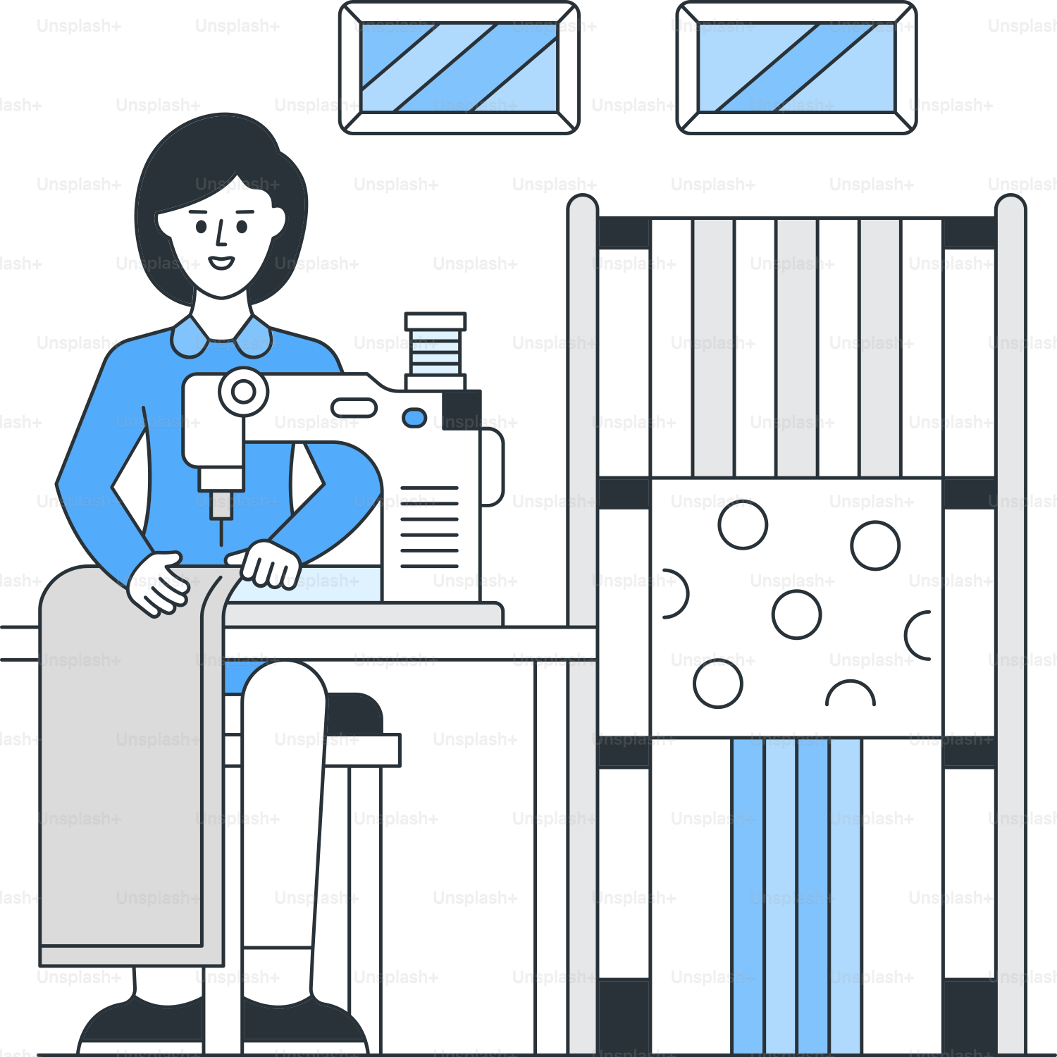 A woman is sewing on a sewing machine