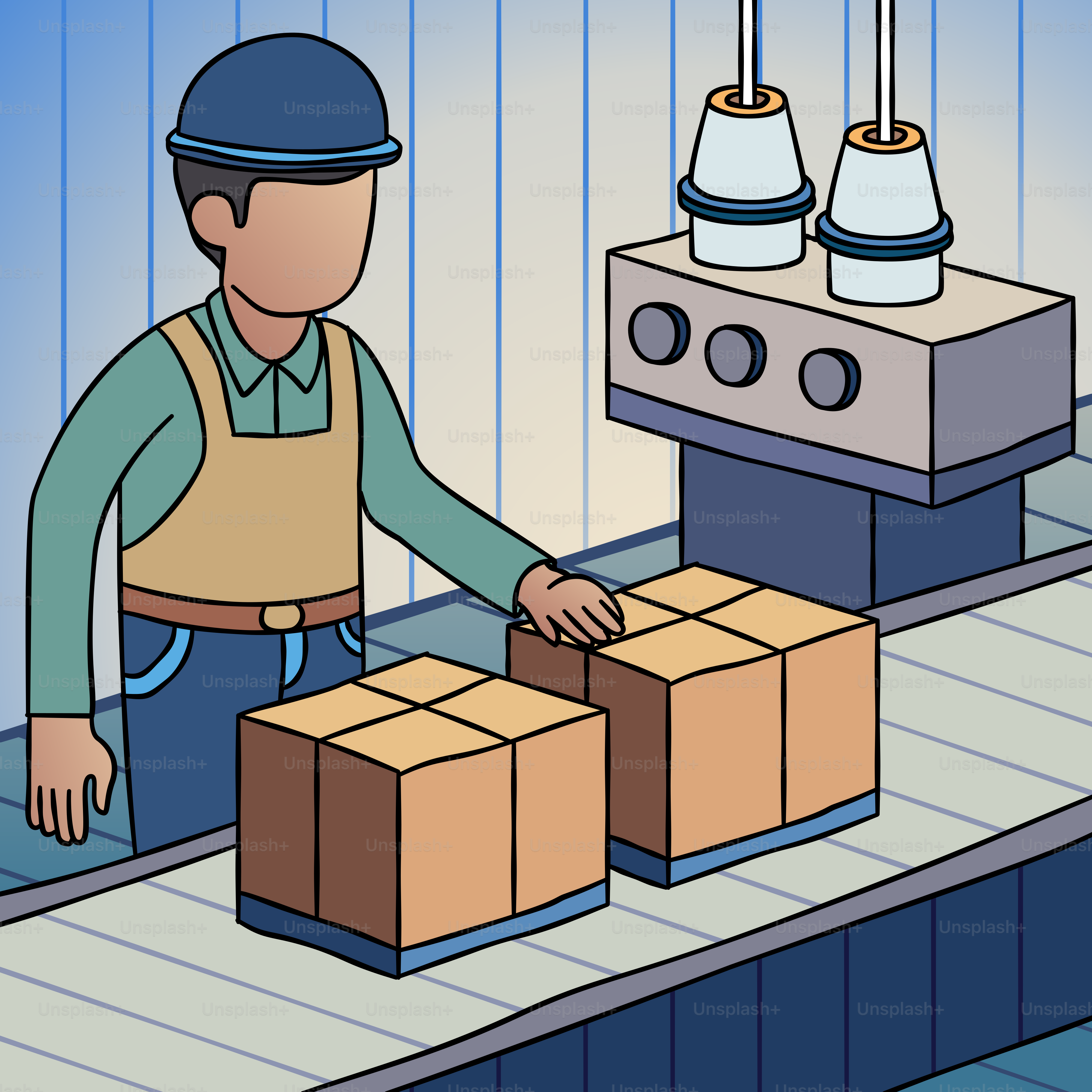 A man is moving boxes on a conveyor belt
