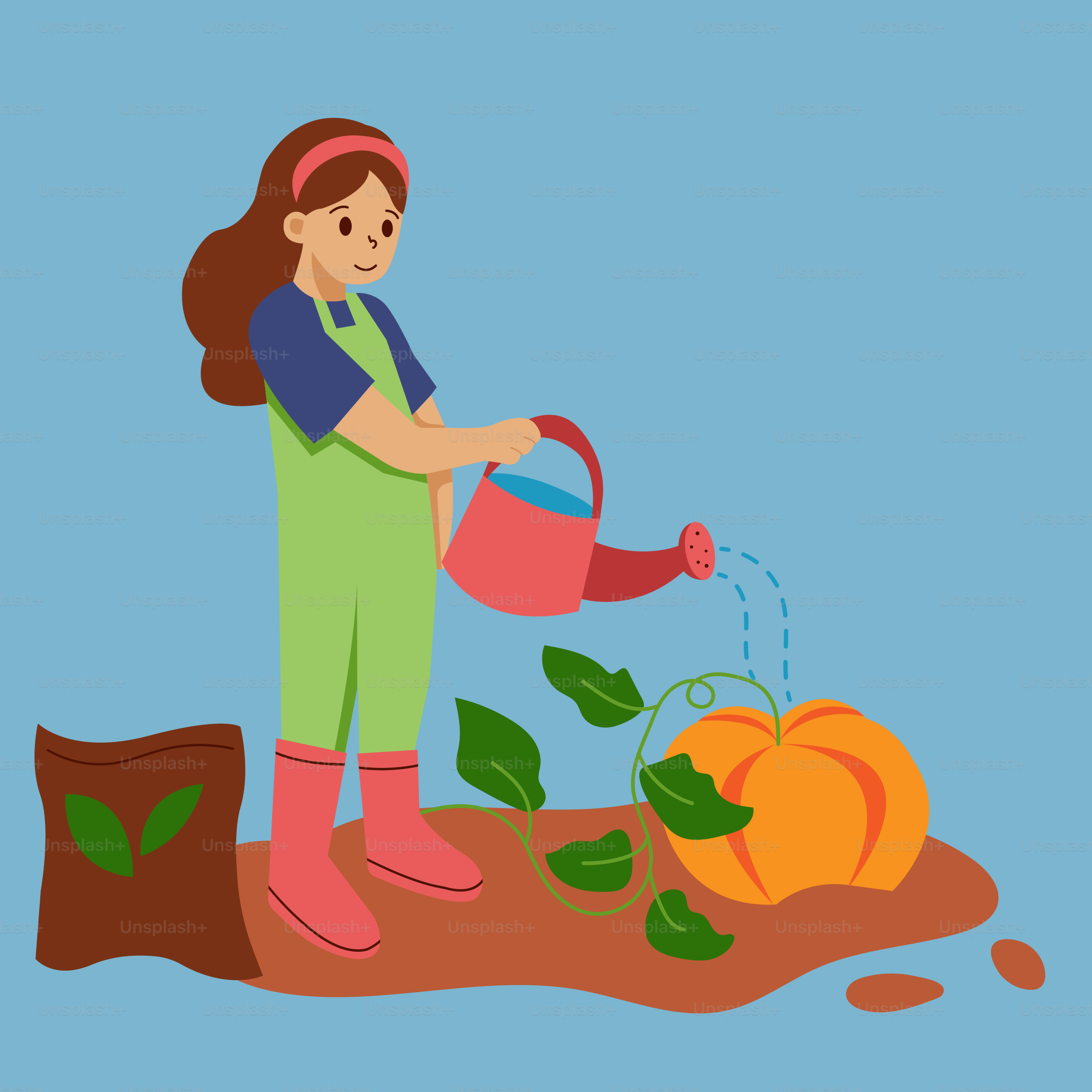 Una mujer regando su jardín con una regadera