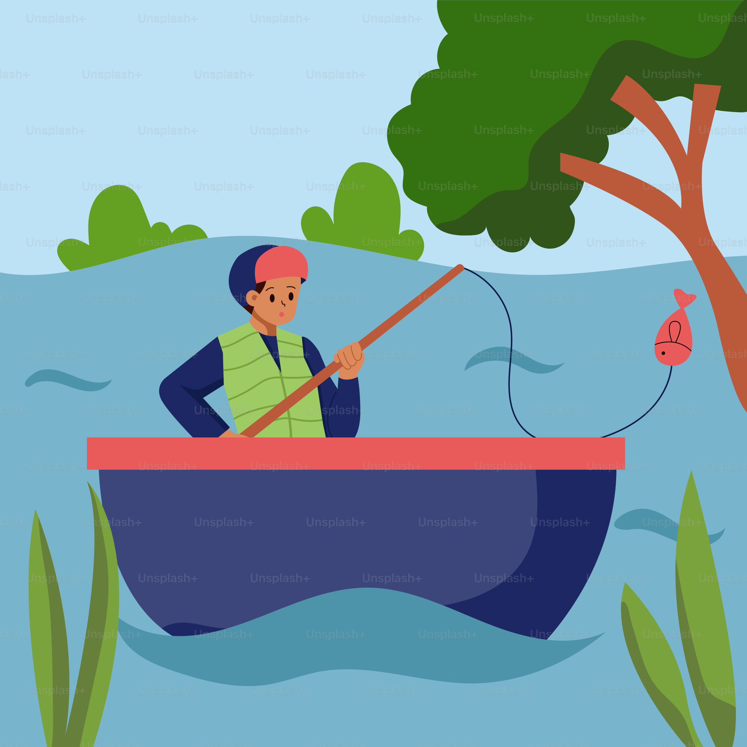 Ein Mann in einem Boot mit Angelrute