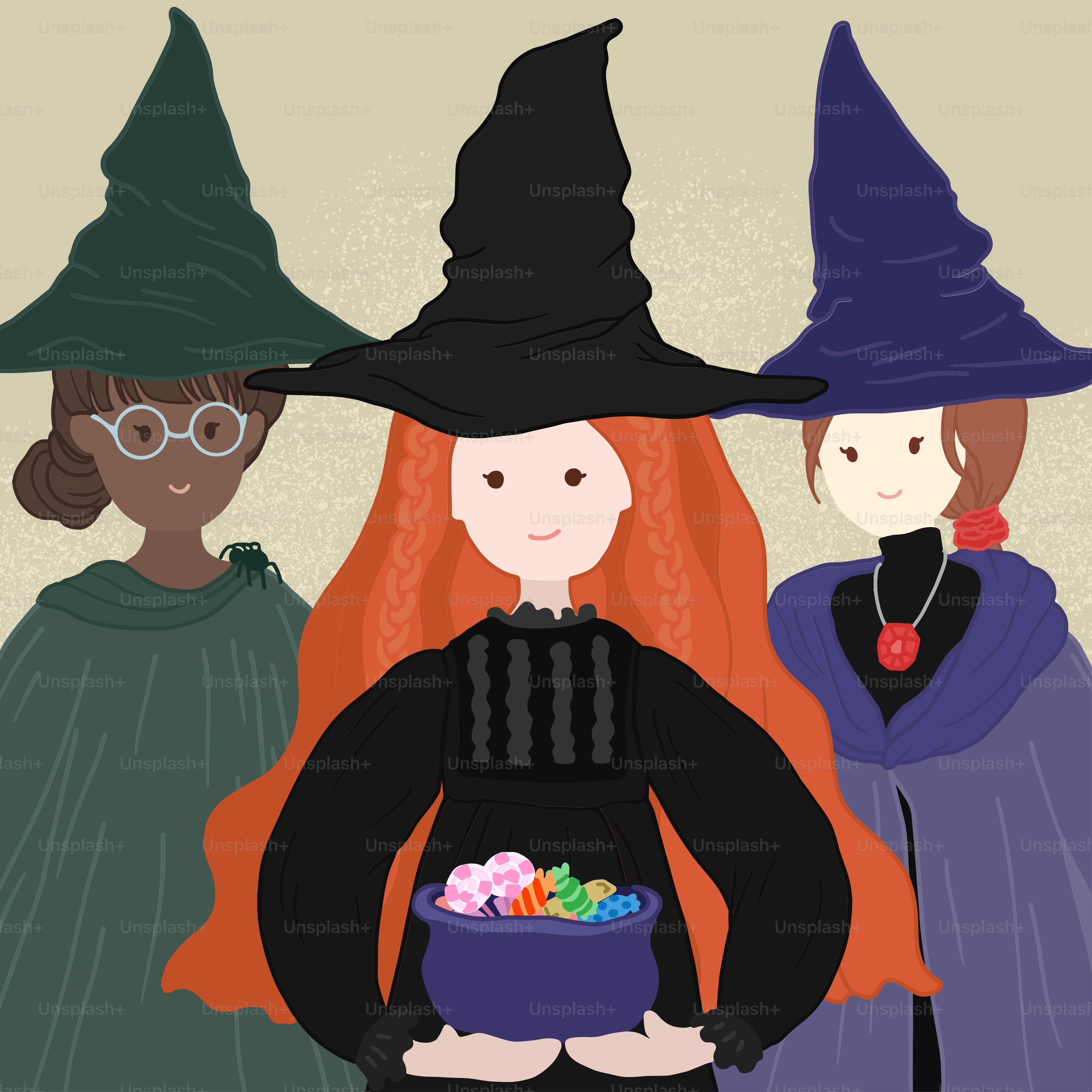 Un grupo de personas disfrazadas de brujas