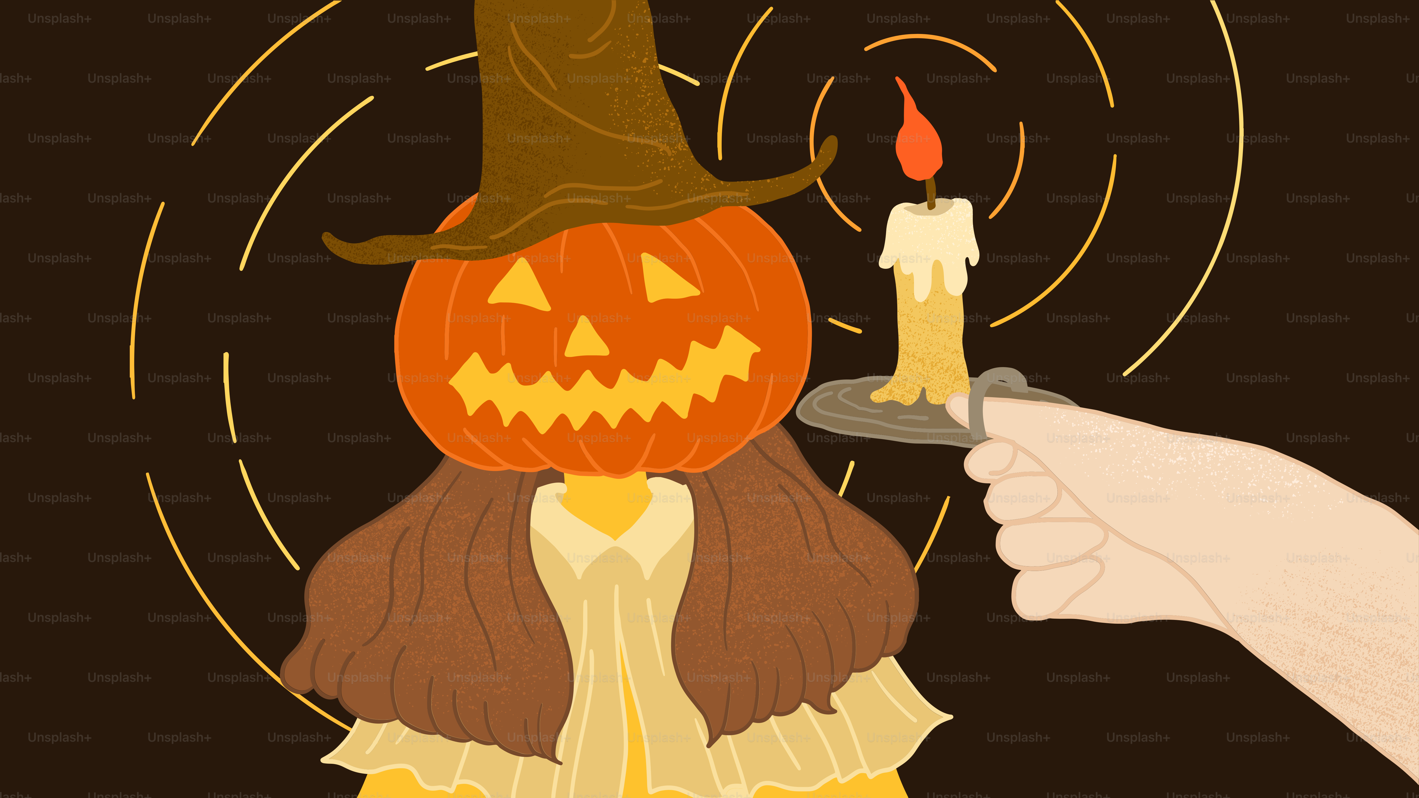 Una persona sosteniendo una vela encendida con una calabaza