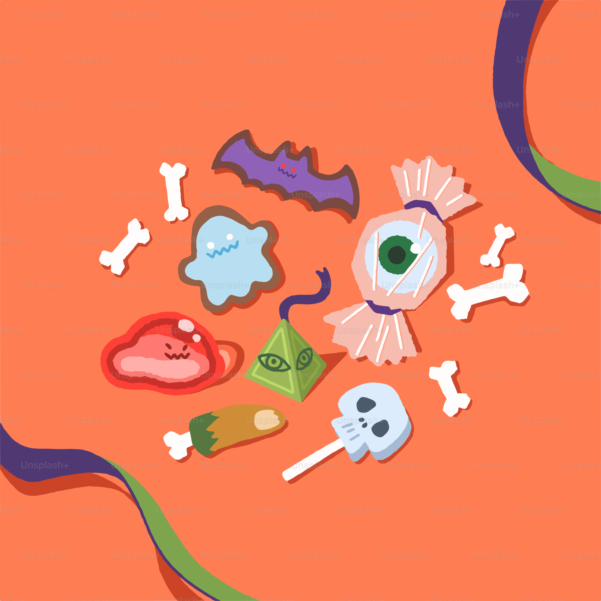 A picture of a bunch of different items on a orange background