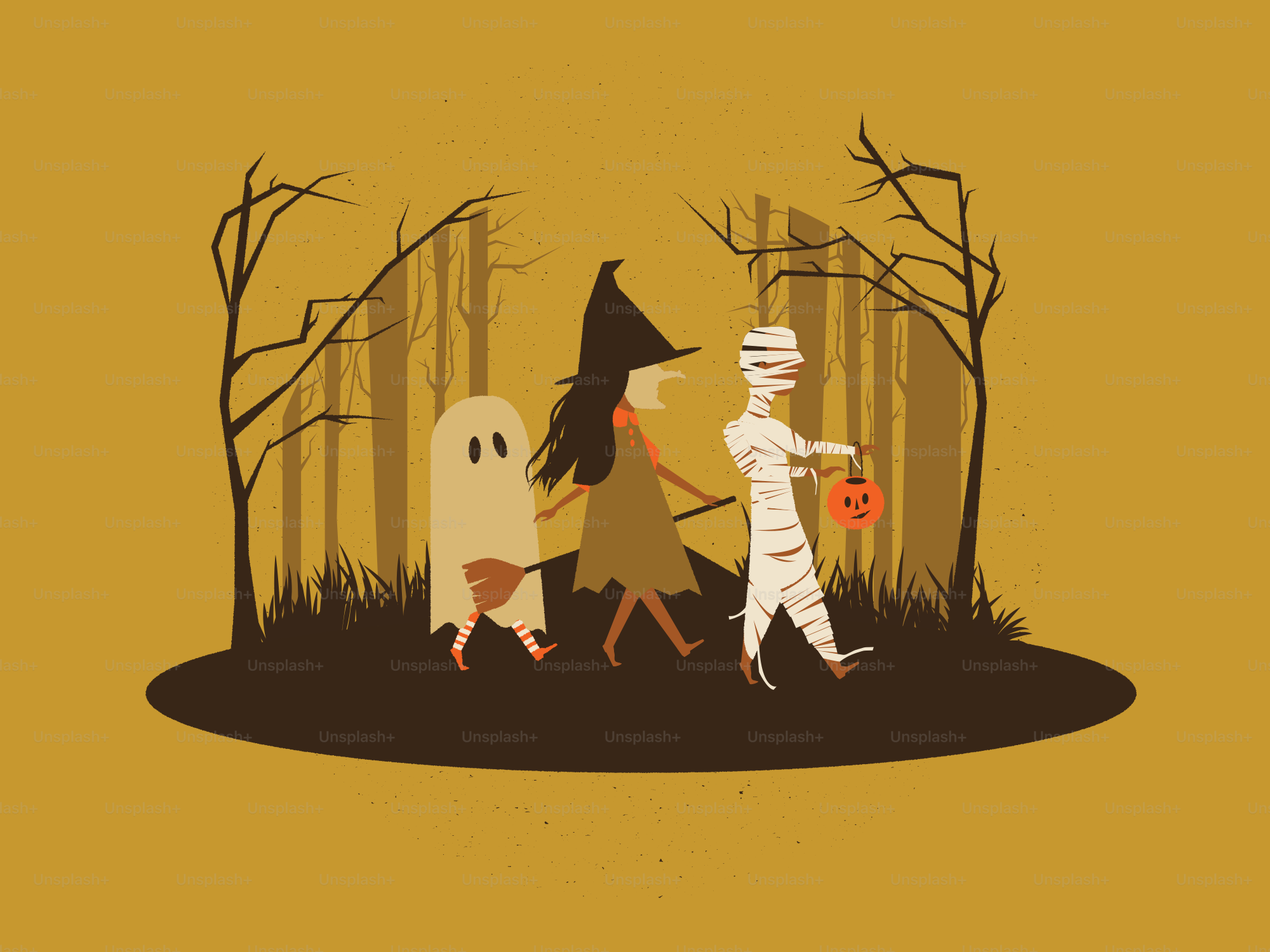 A couple of people walking through a forest