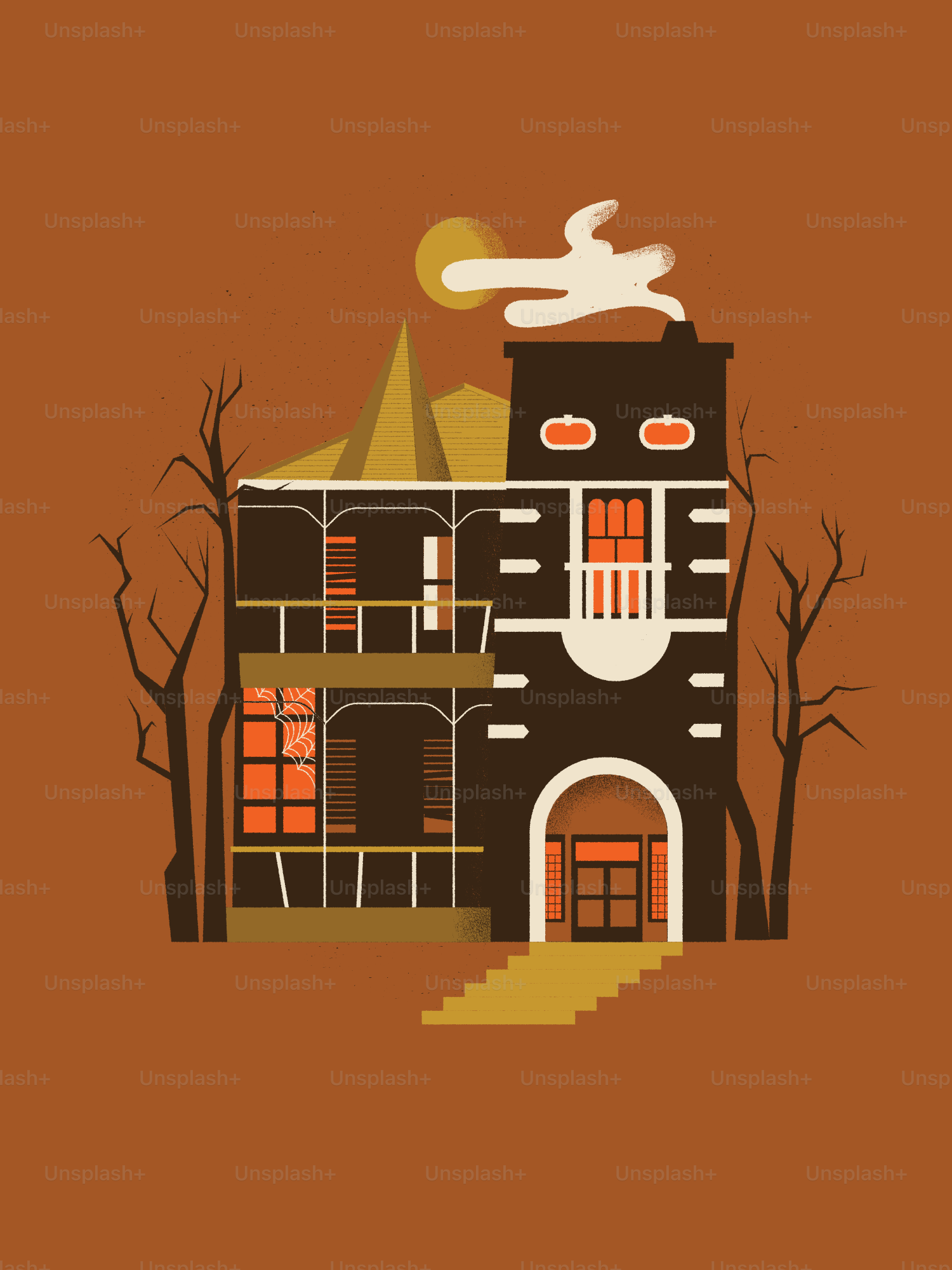 Una casa con un fantasma sopra