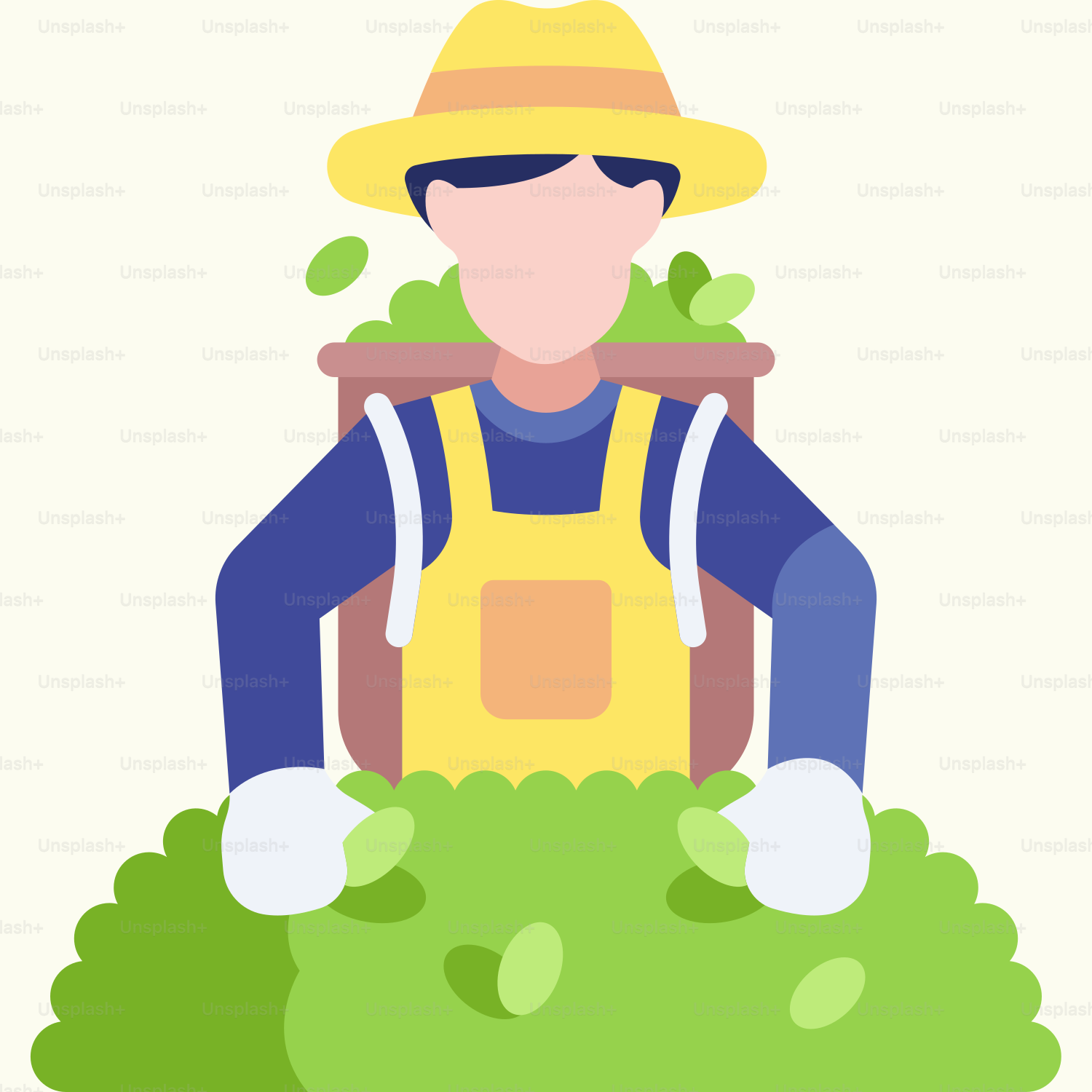 A man with a hat and glasses is working in a garden