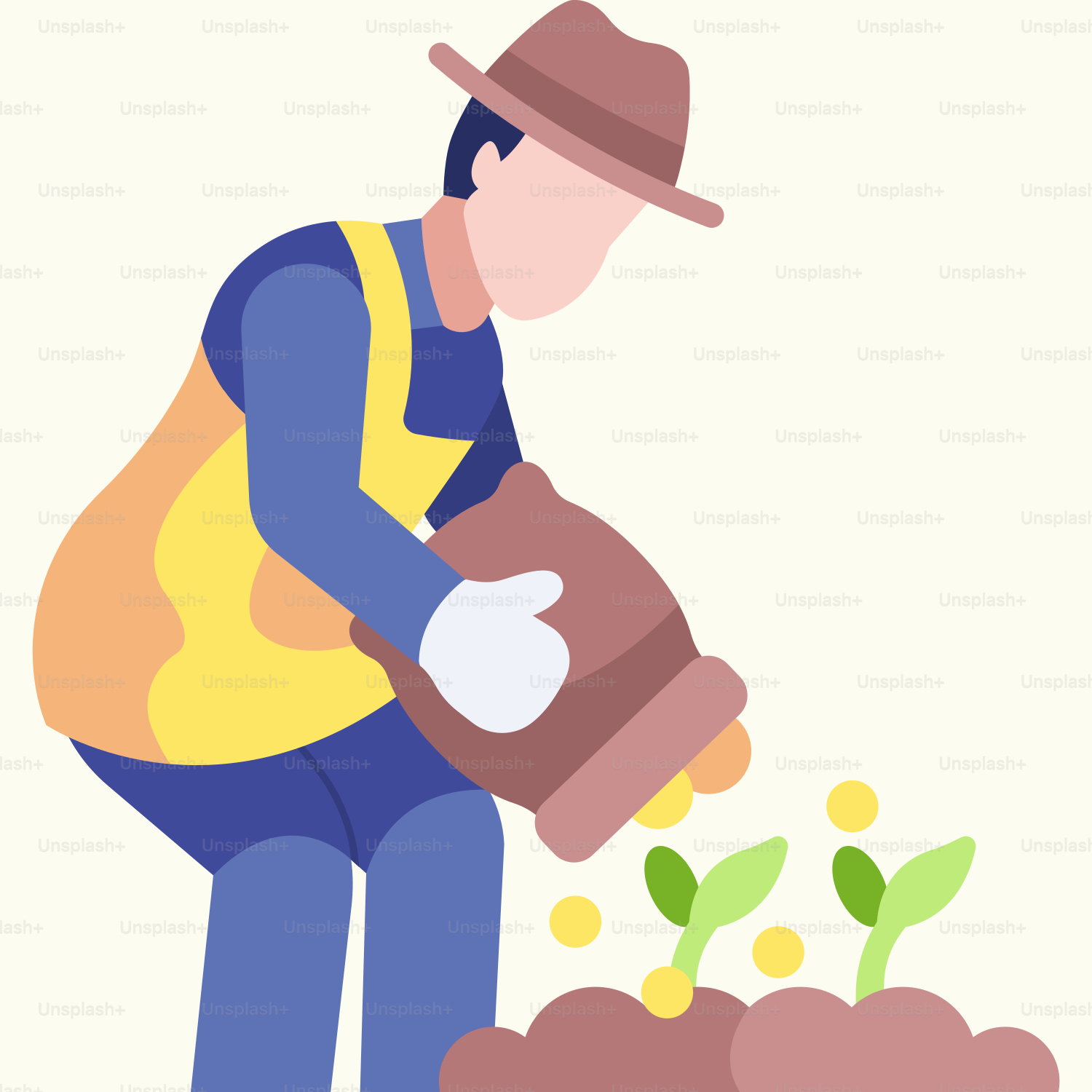 A man watering plants with a watering can