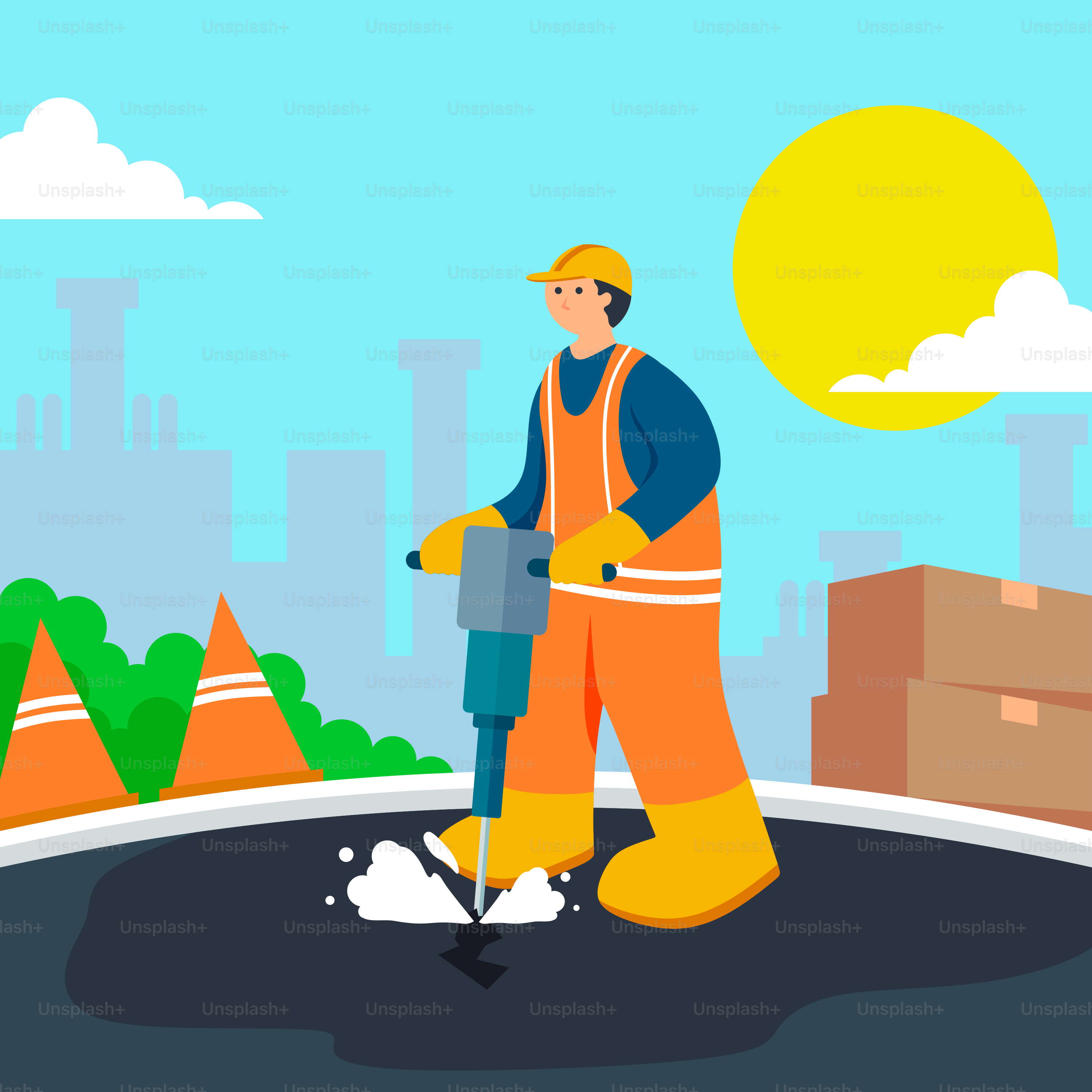 A man in an orange safety suit is working on a construction site