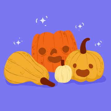 A couple of pumpkins sitting next to each other