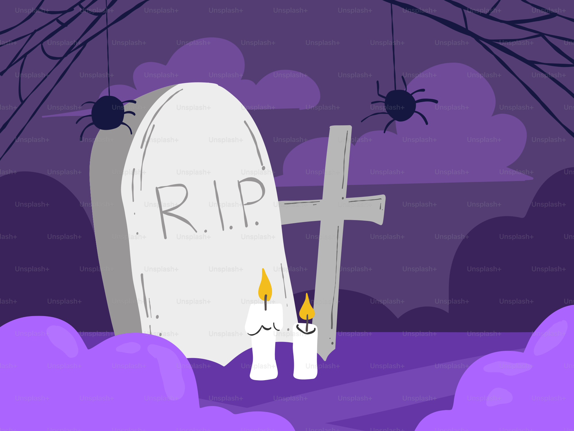 Eine Karikatur eines Grabes mit einer Kerze davor