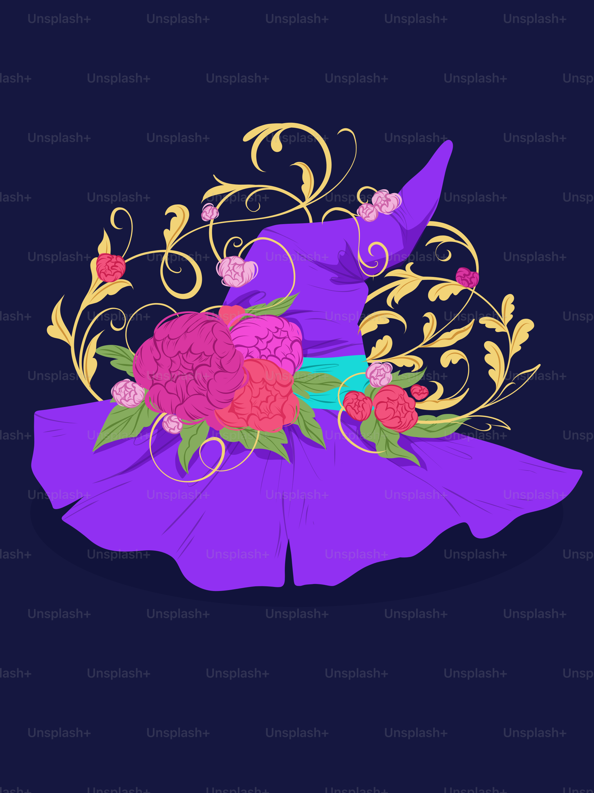 A purple dress with flowers on it