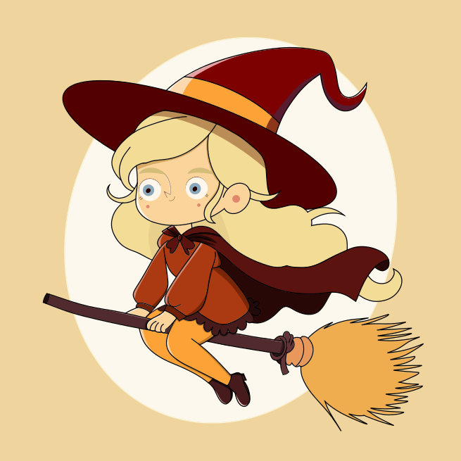 A cartoon of a blonde witch flying on a broom vector – Girl Image on  Unsplash, image size:3000x3000