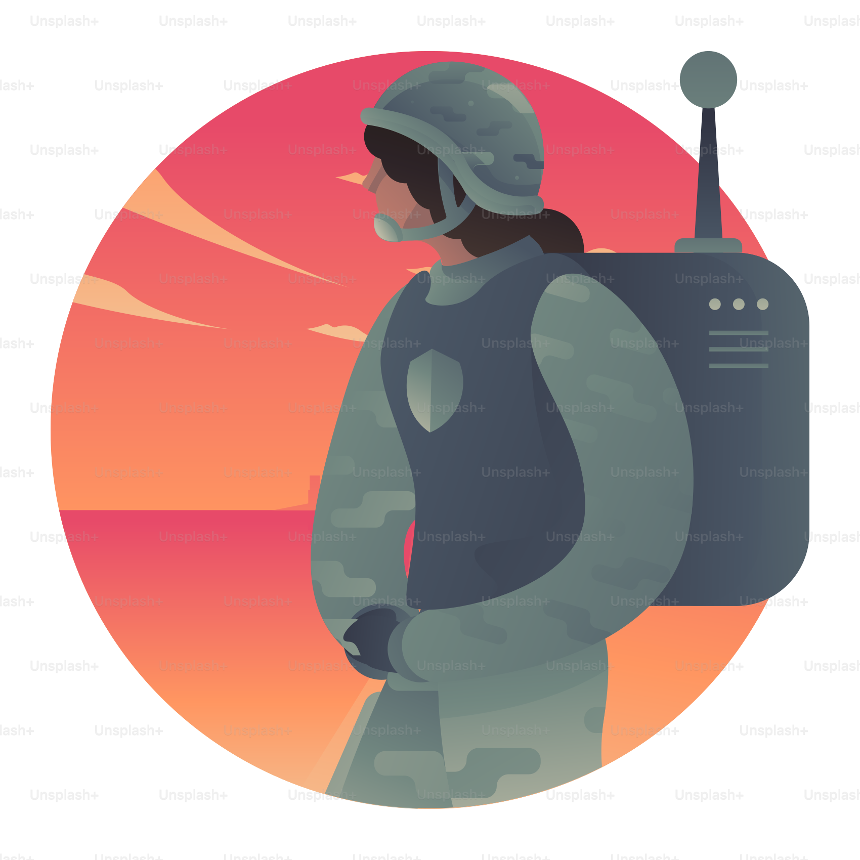 A man with a backpack and a radio on his back