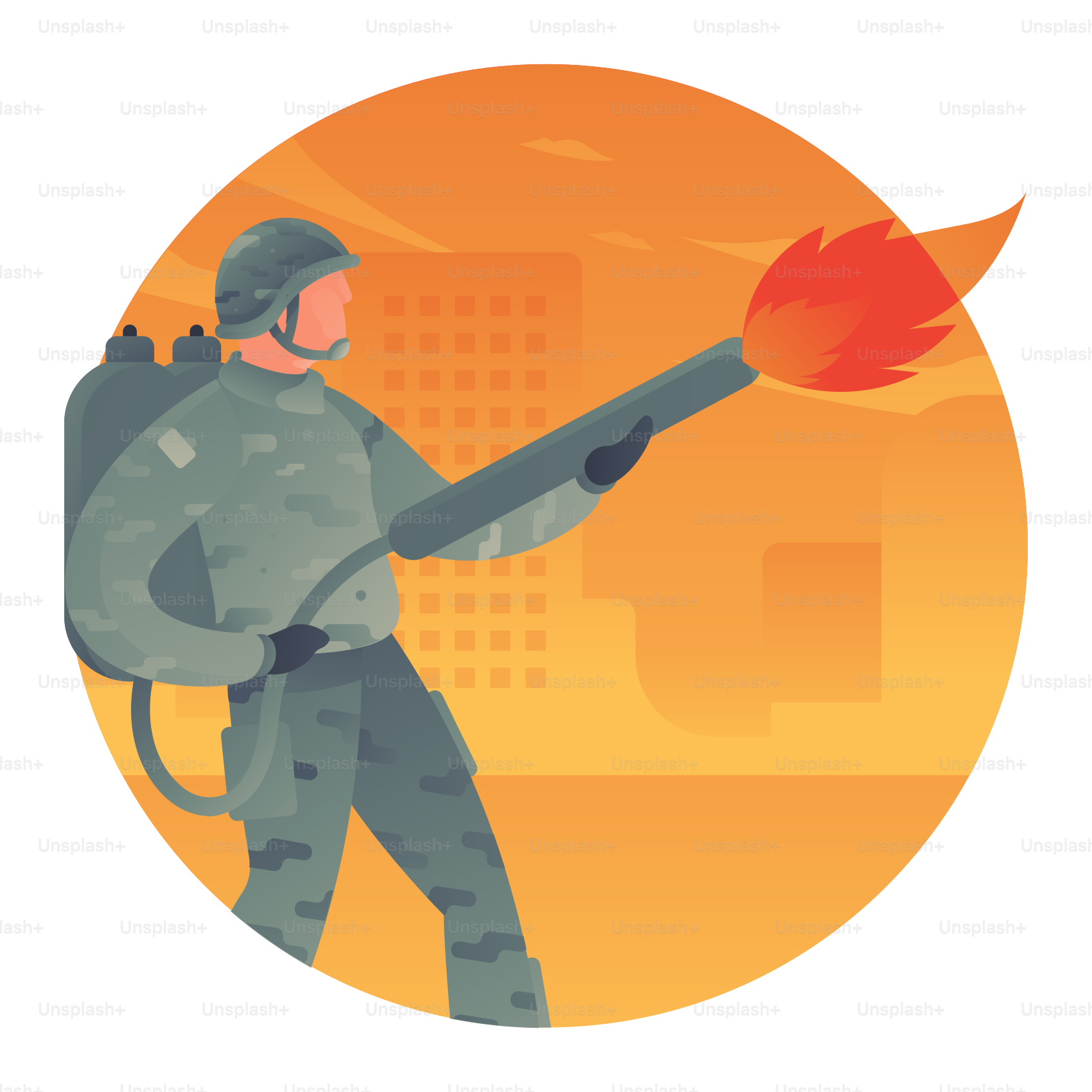 A man in a military uniform holding a fire extinguisher