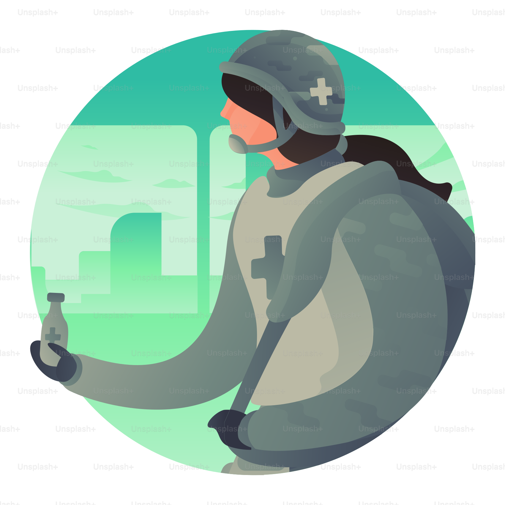 A person in a helmet with a bottle in their hand