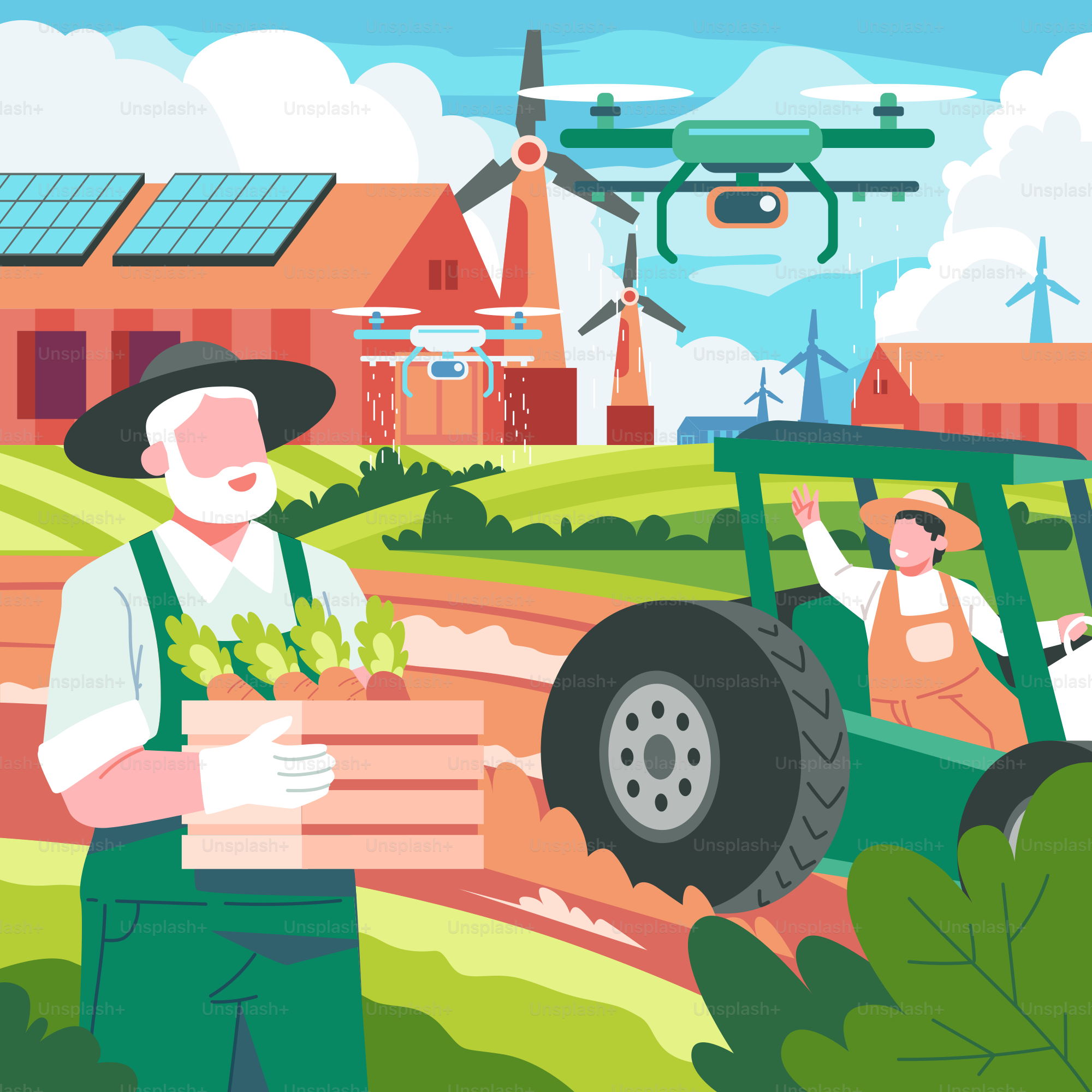 Un homme tenant une boîte de laitue devant une ferme