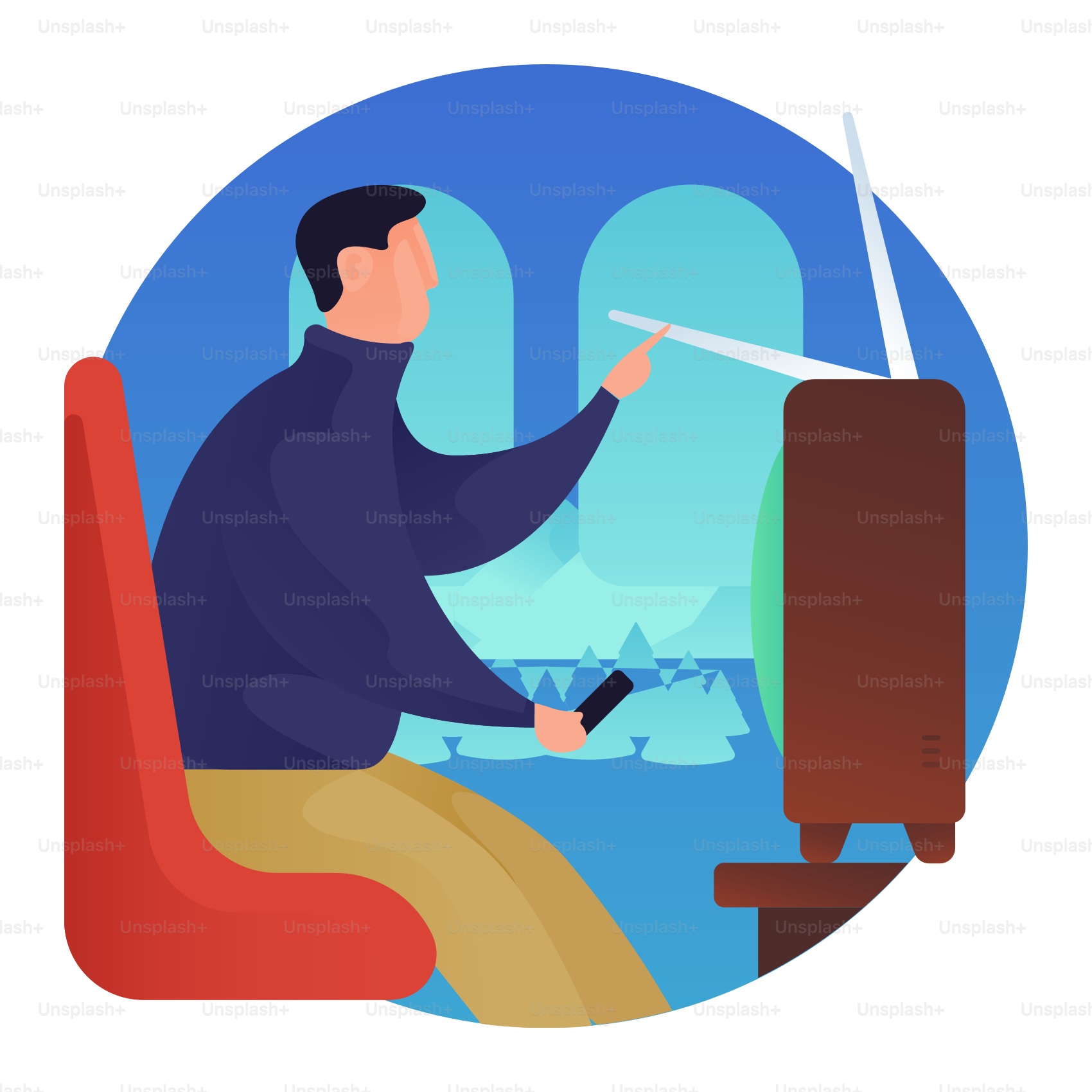 机に座り、剣を手にした男