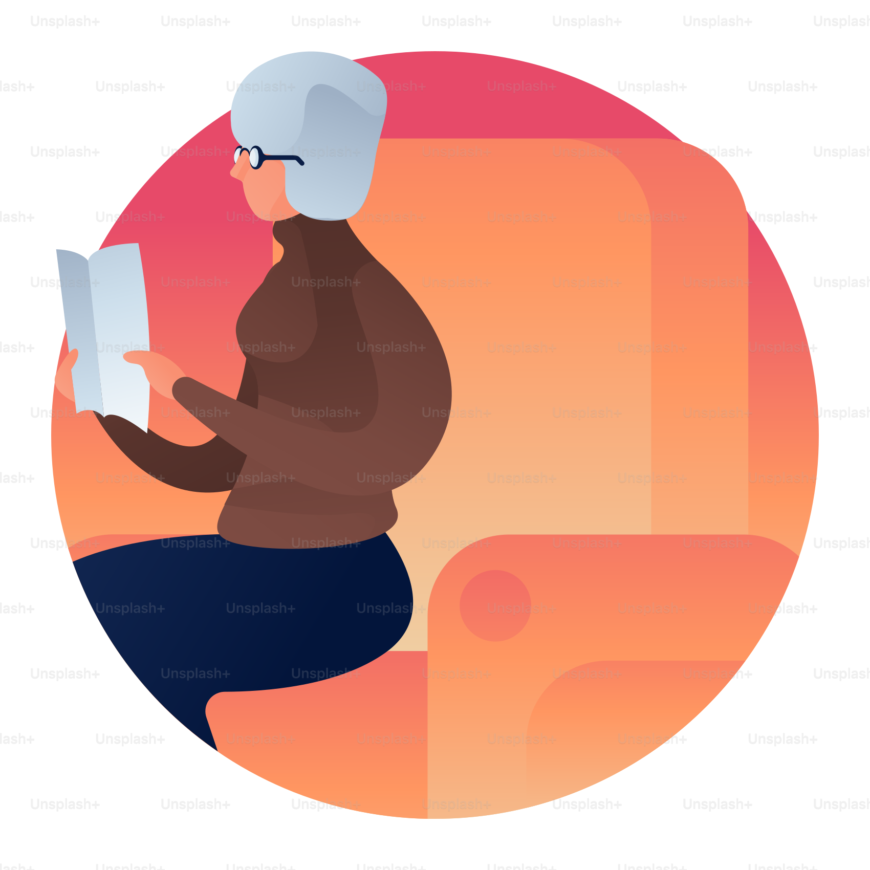 A woman sitting on a couch reading a book