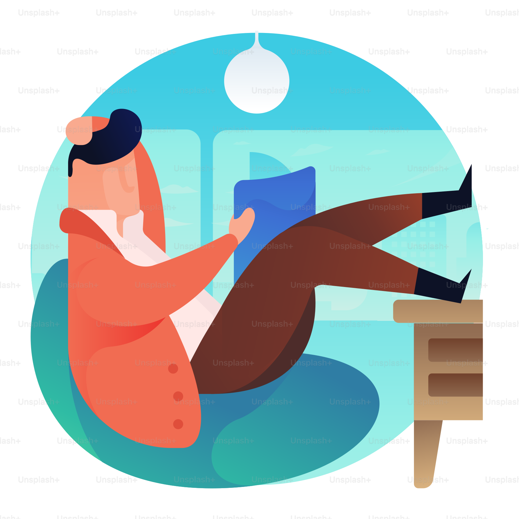 A man sitting on a chair reading a book