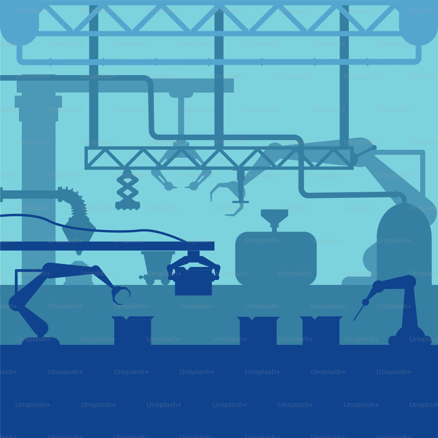 工場で働く男が写った青いポスター