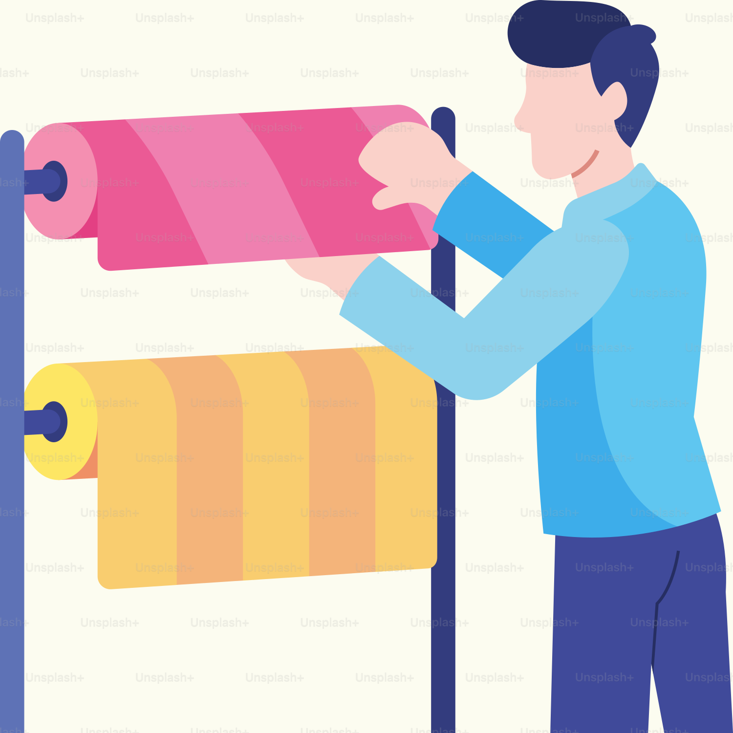 Um, homem, colocando, um, rolo, de, papel higiênico, ligado, um, rolo, dispensador