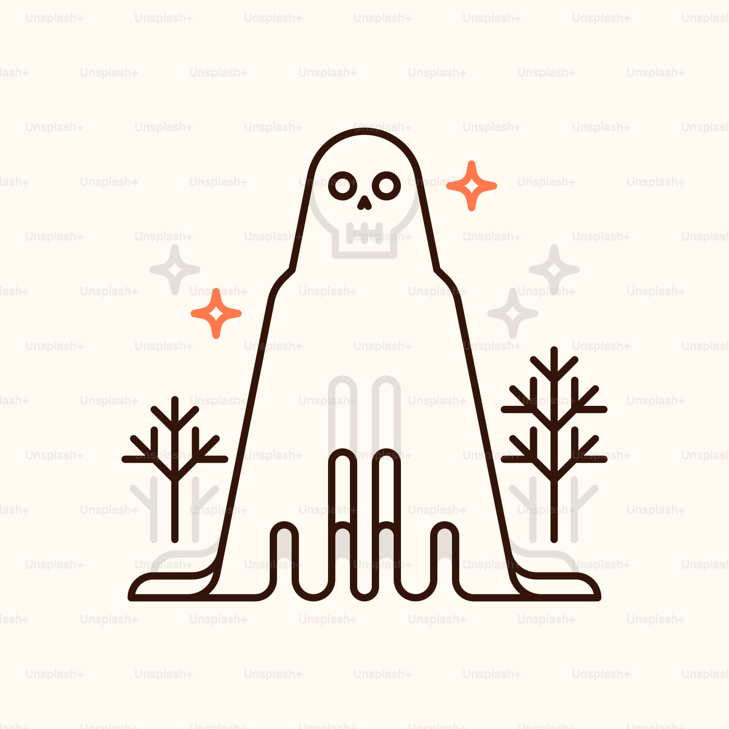 A black and white drawing of a ghost