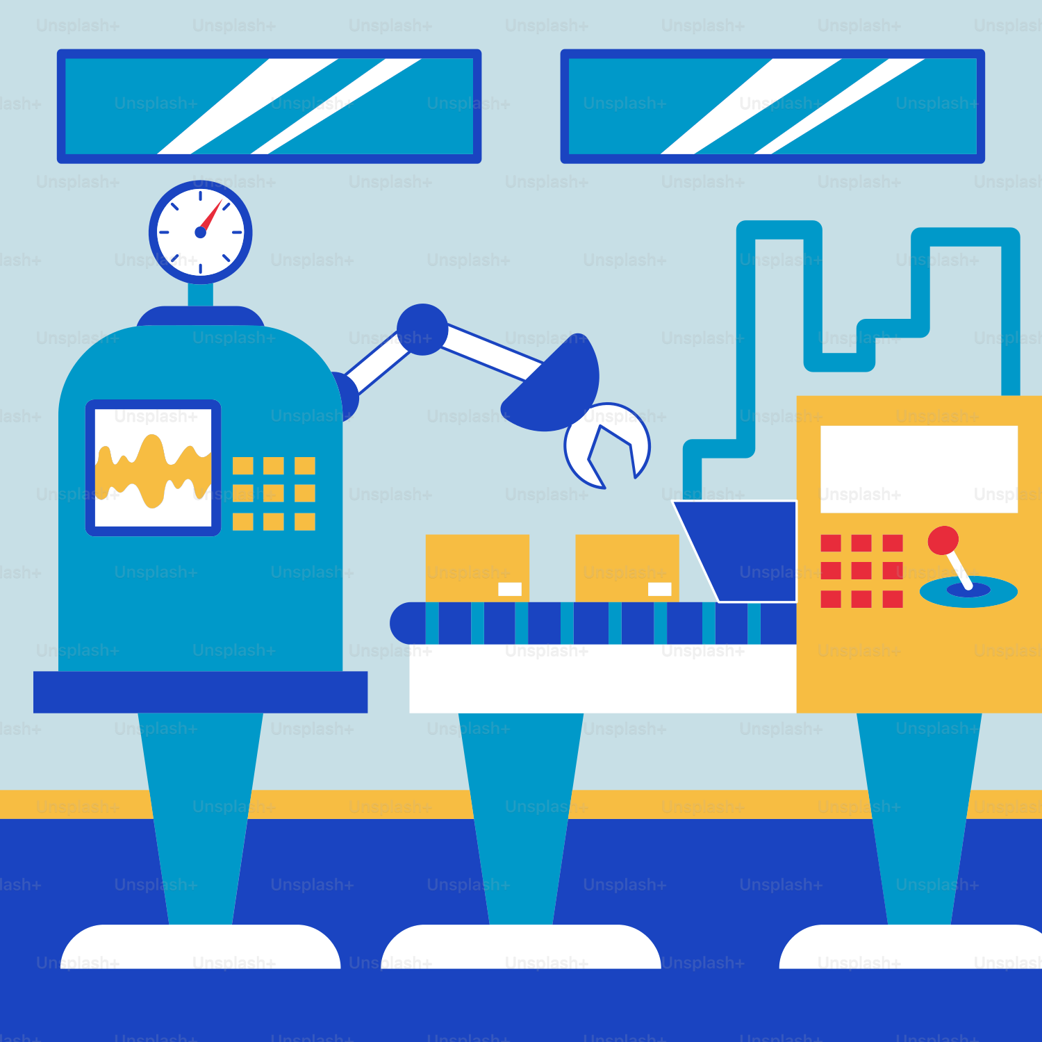 テーブルに座っている青と黄色のロボット