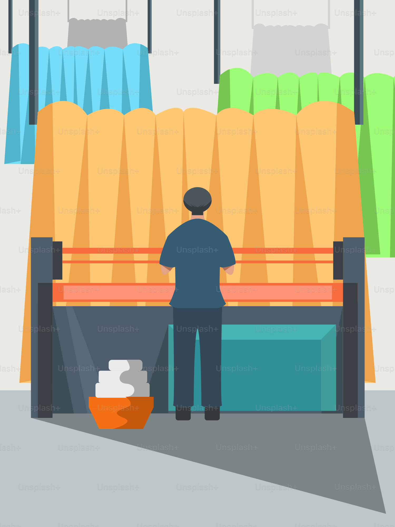 A man standing in front of a large amount of bags