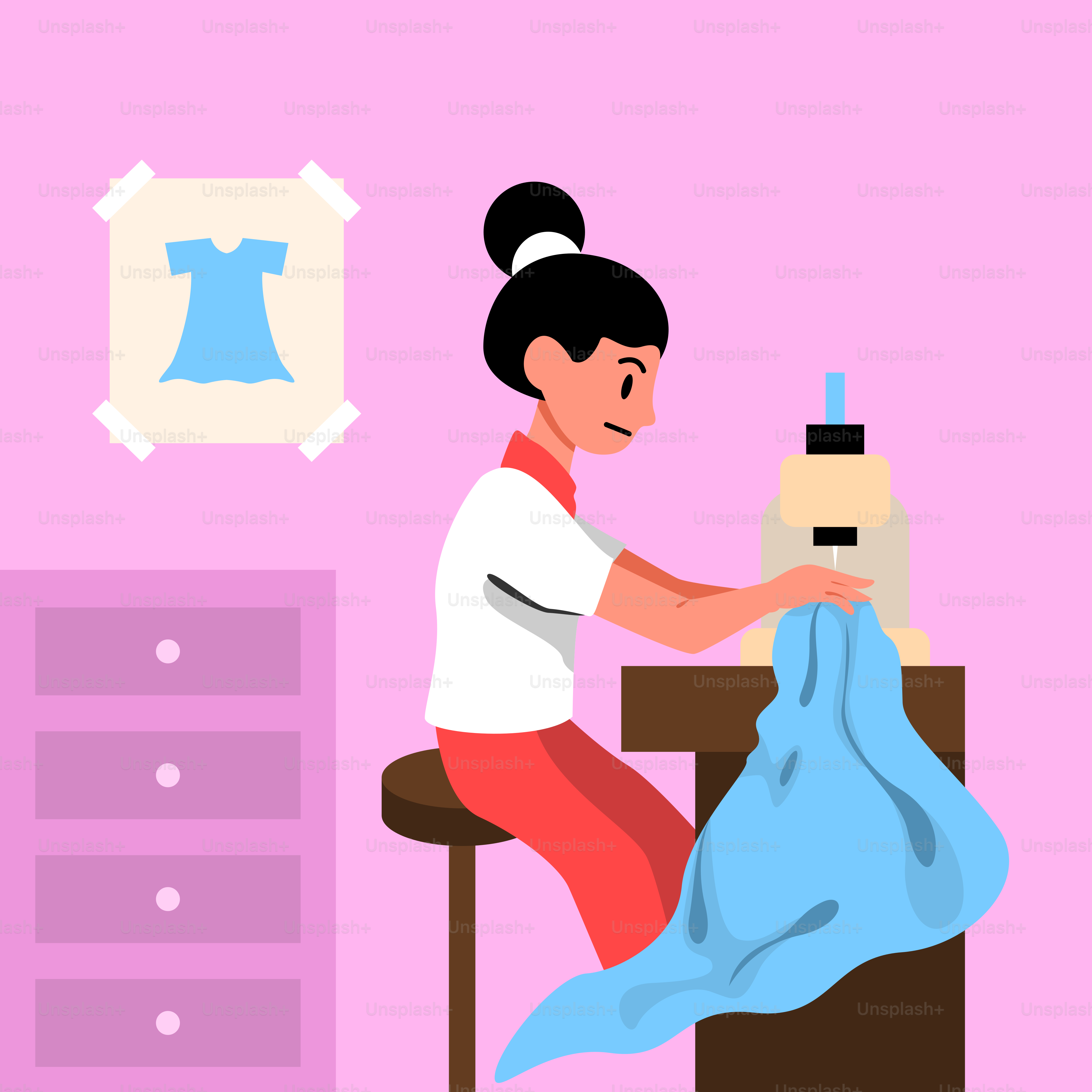 Una mujer está cosiendo en una máquina de coser