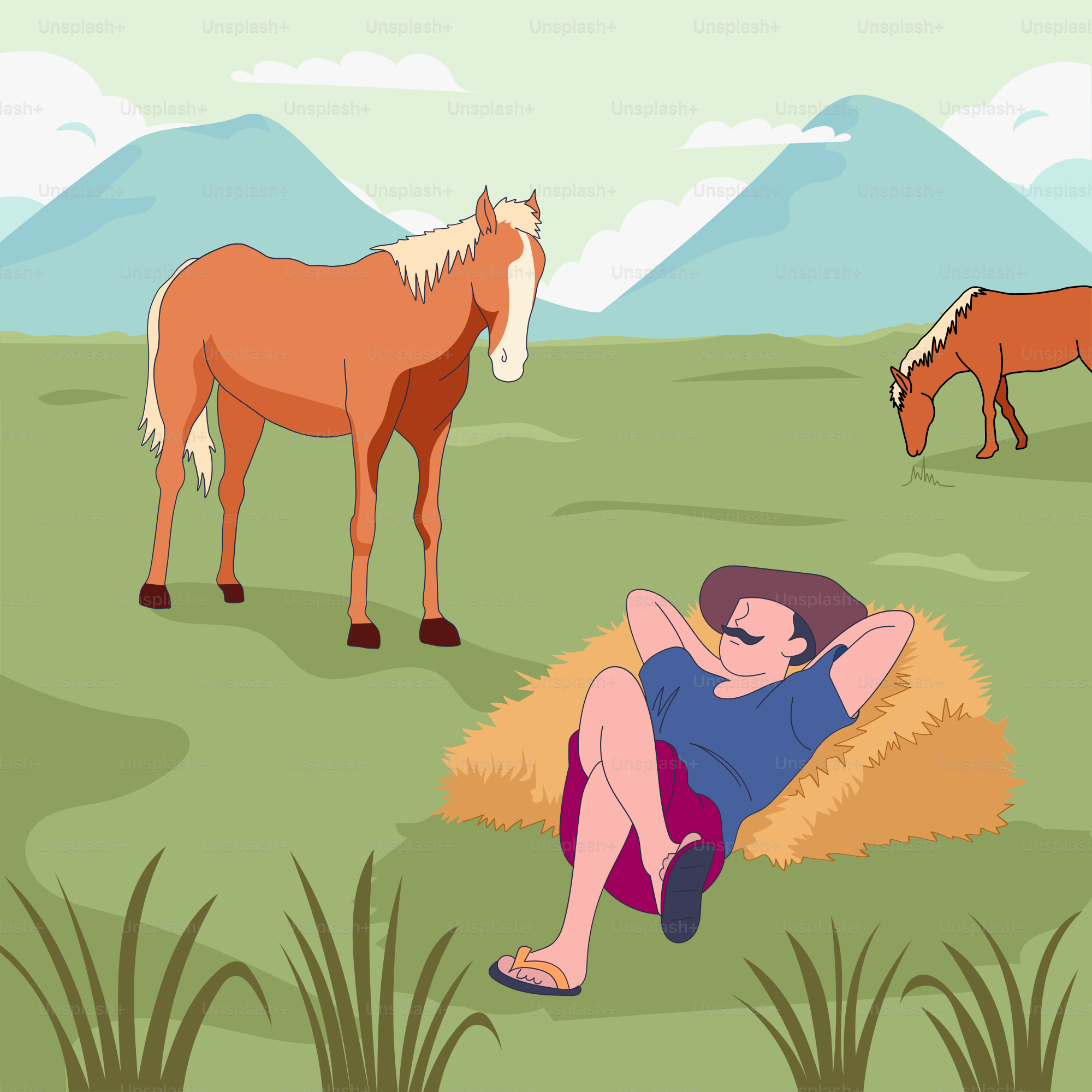 A woman sitting on a hay bale next to horses