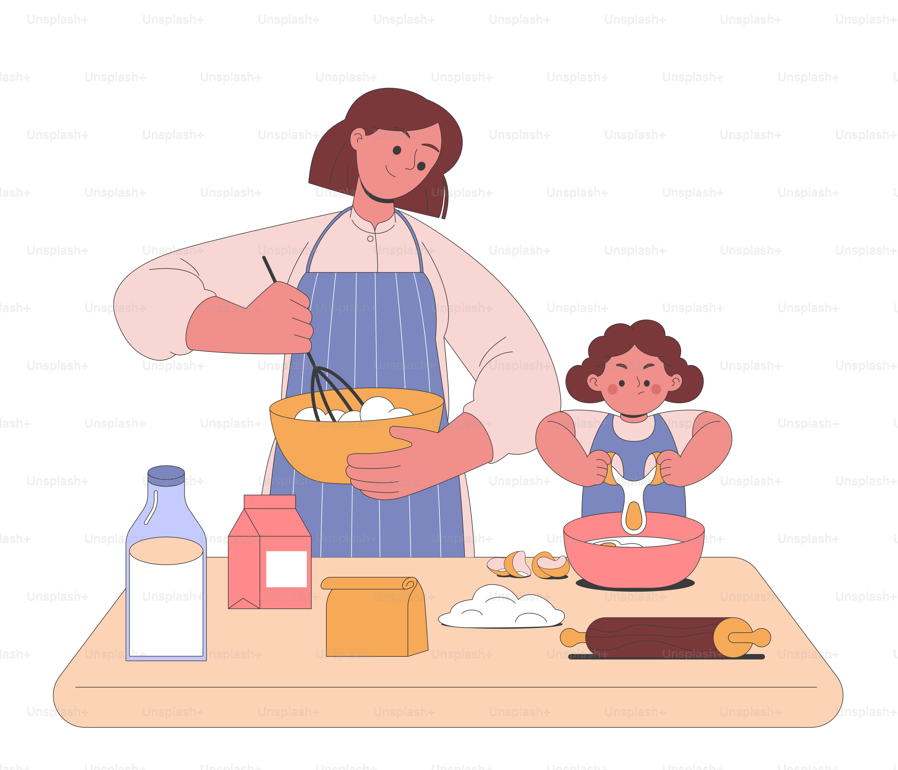 A woman and a child are cooking together