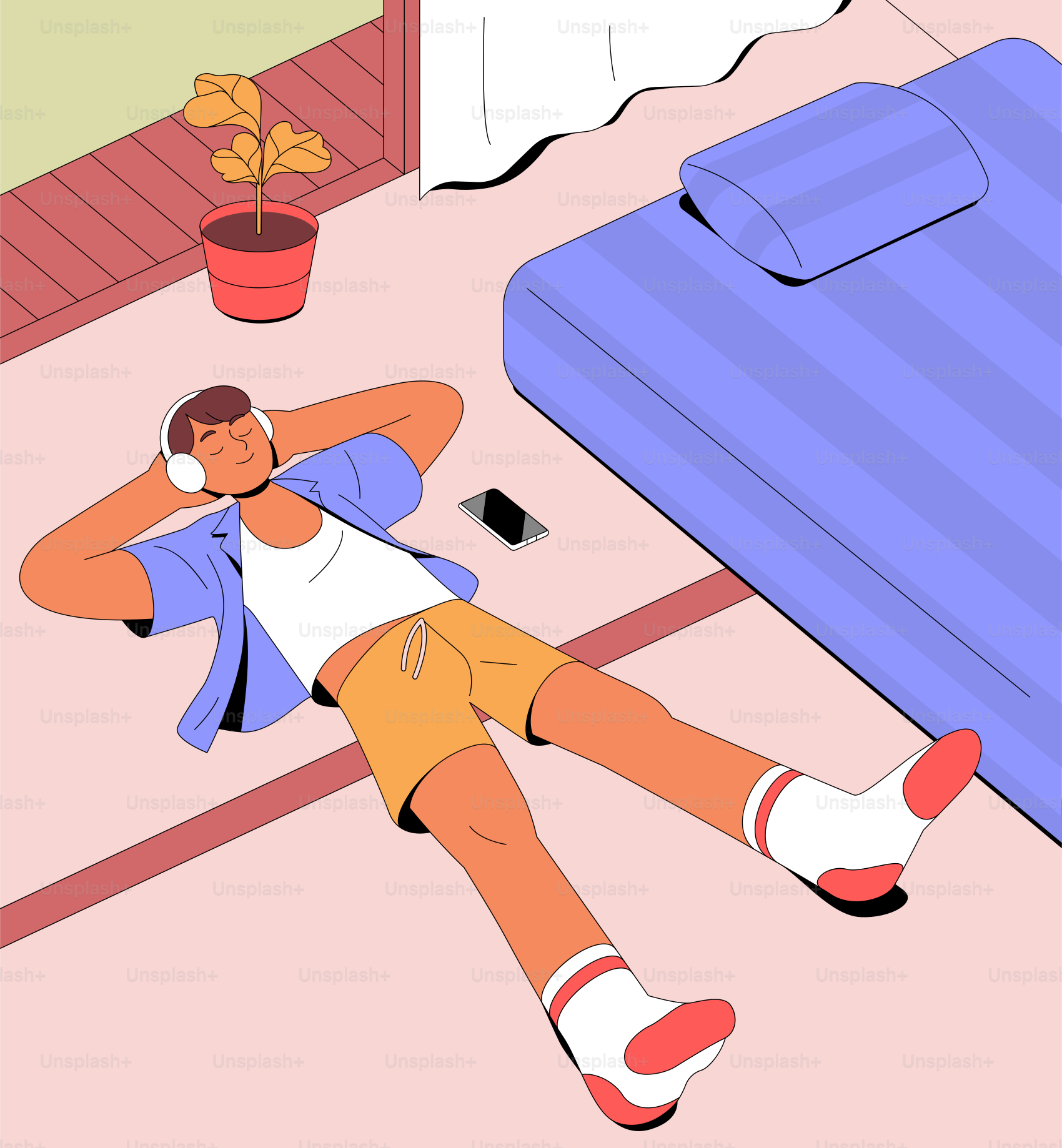 A person laying on the floor next to a suitcase