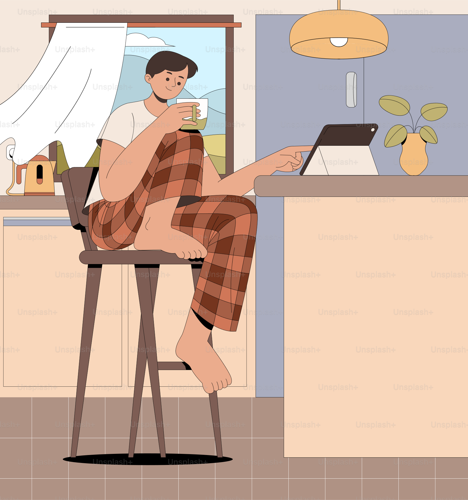 A man sitting on a stool in front of a laptop computer